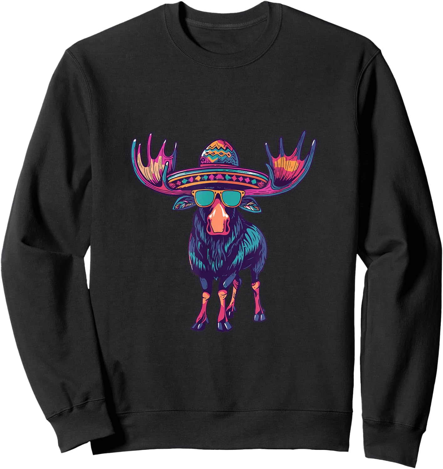 Party Moose with Sombrero | Mexico Sweatshirt - Sweatshirt | Black