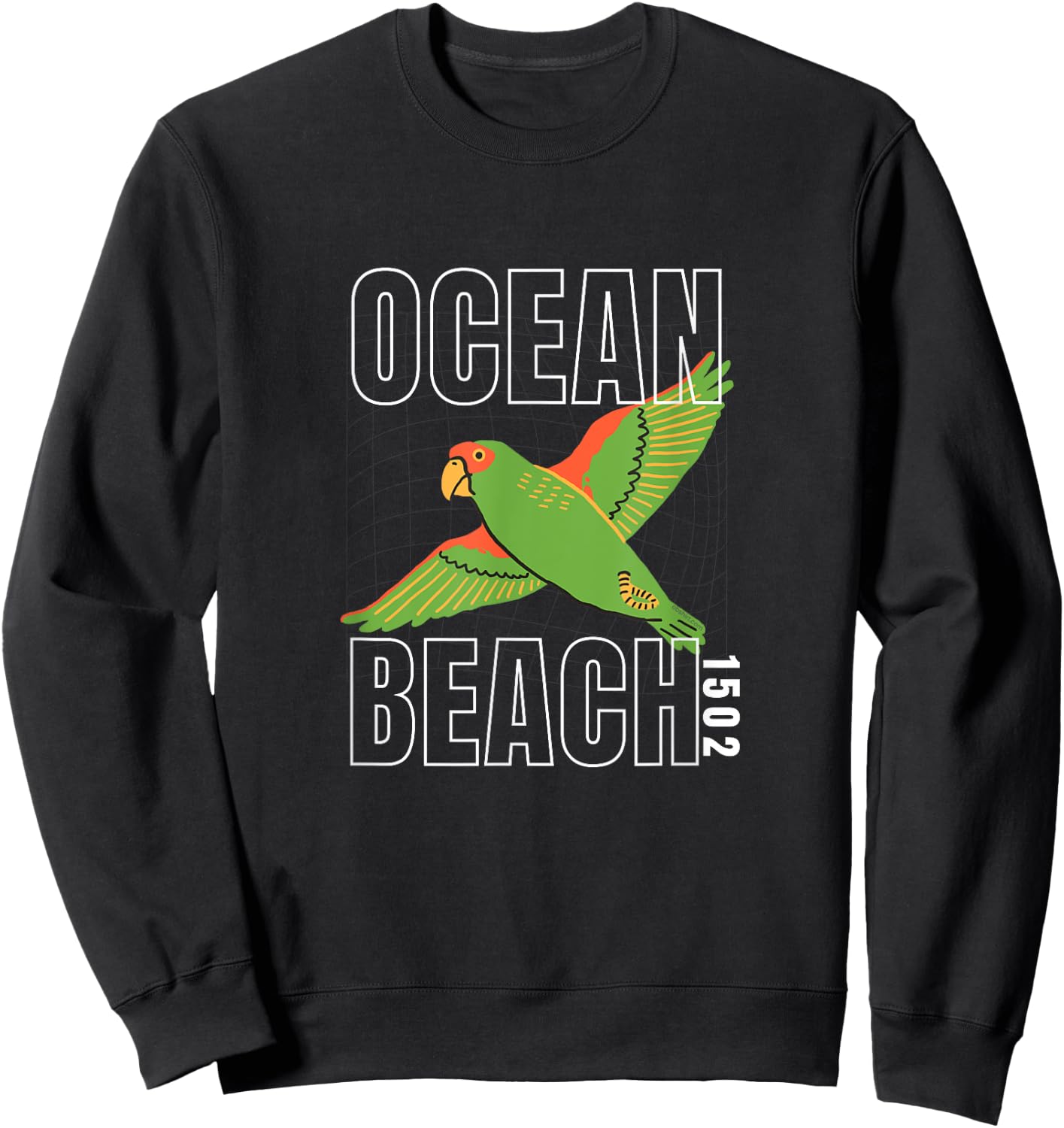 Ocean Beach , San Diego, California OB Parrot 1502 Sweatshirt - Sweatshirt | Black