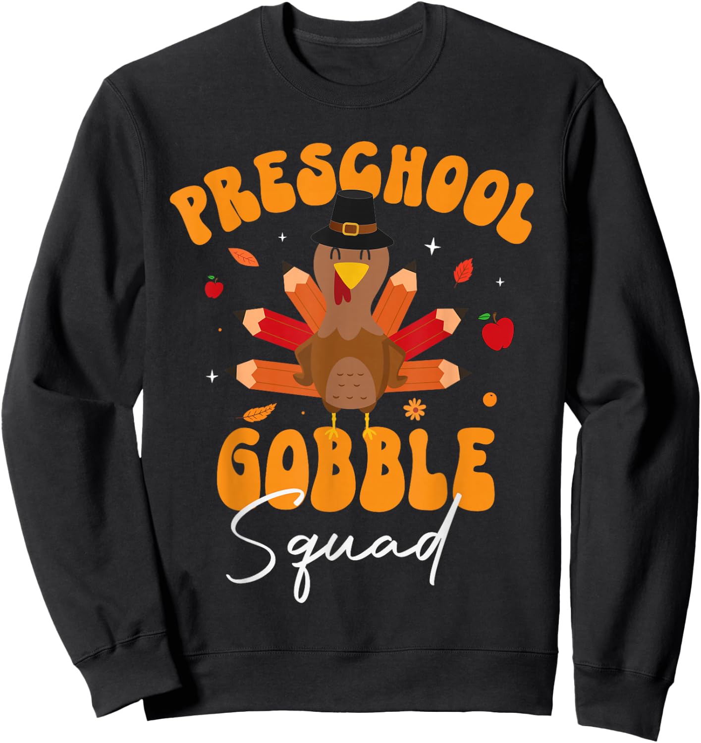 Preschool Gobble Squad Funny Thanksgiving Turkey Pre-k Sweatshirt - Sweatshirt | Black