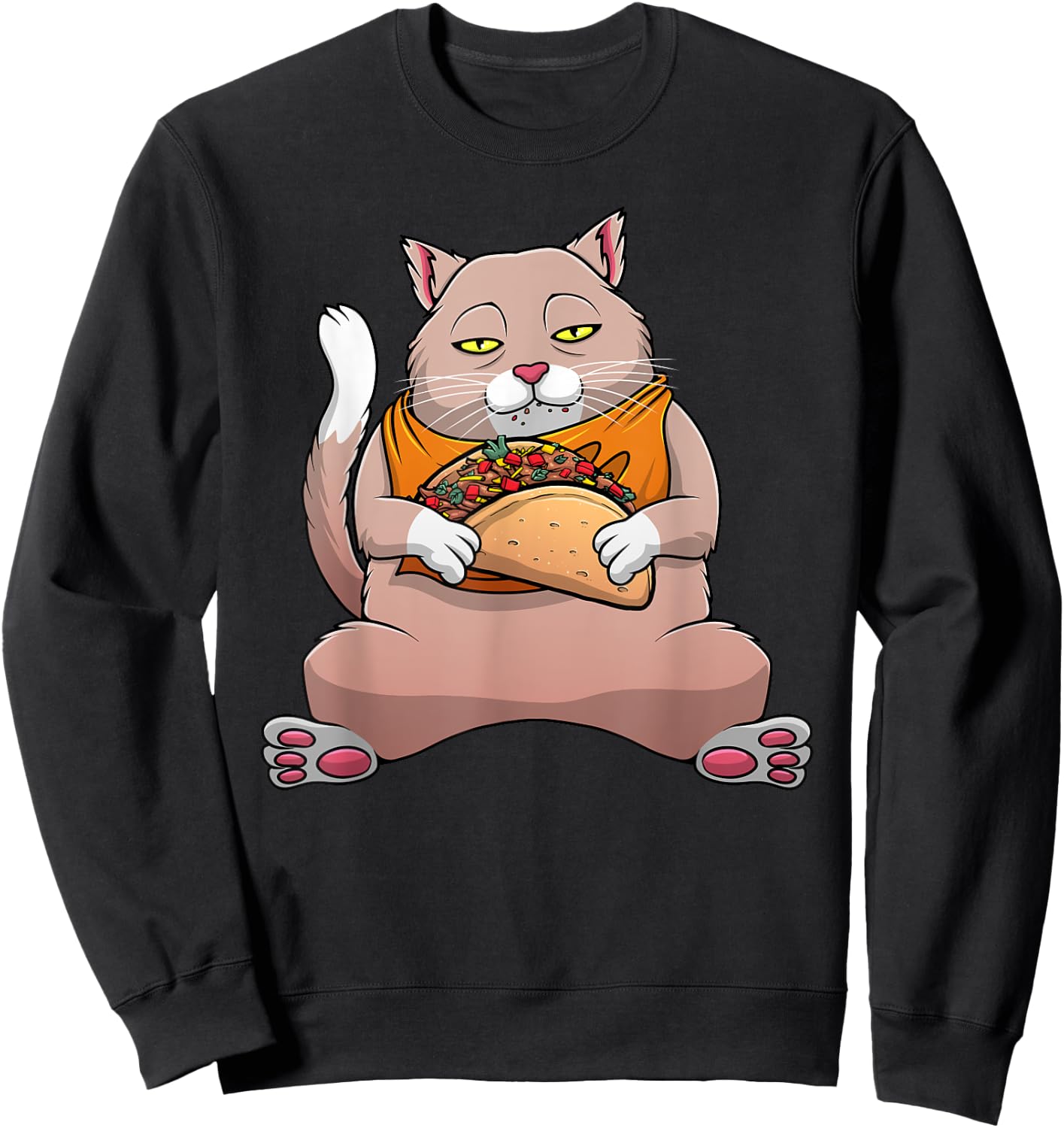 Funny Cat Eating Taco Design Men Women Cinco De Mayo Foodie Sweatshirt - Sweatshirt | Black