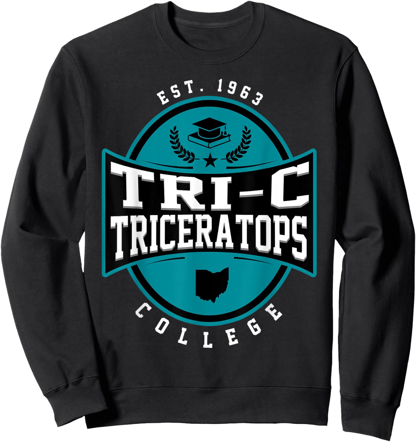 Tri-C Triceratops Cuyahoga Community College Arch Design Sweatshirt - Sweatshirt | Black