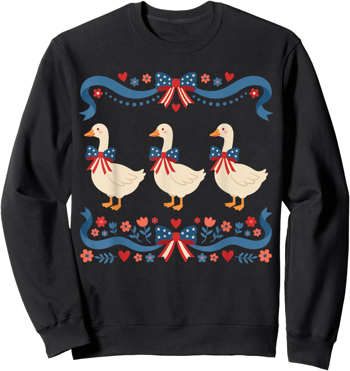 Patriotic Goose 4th of July Cute USA Vintage Coquette Bow Sweatshirt - Sweatshirt | Black