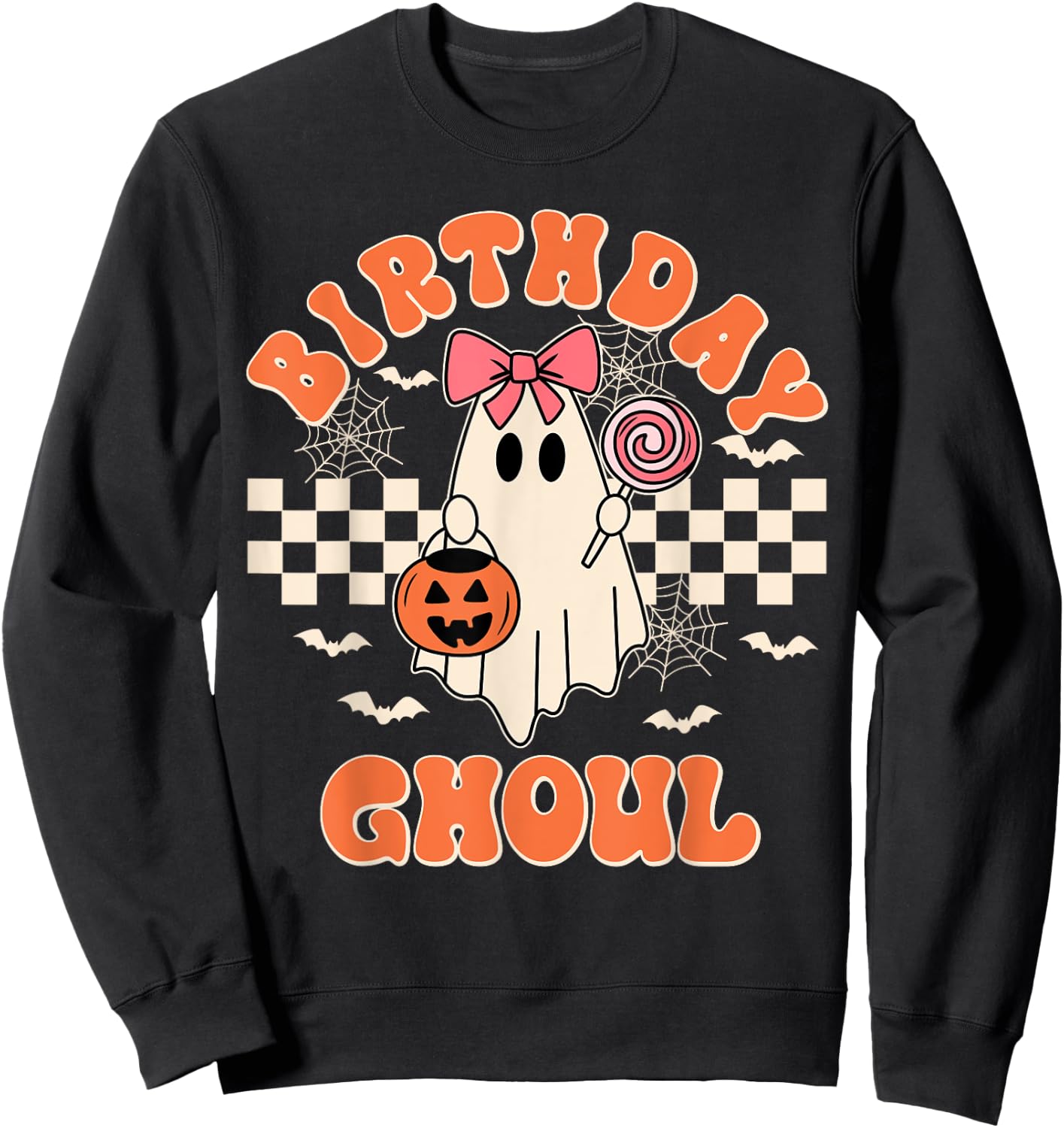 Birthday Ghoul Spooky Season Groovy Halloween Kids Girls Sweatshirt - Sweatshirt | Black