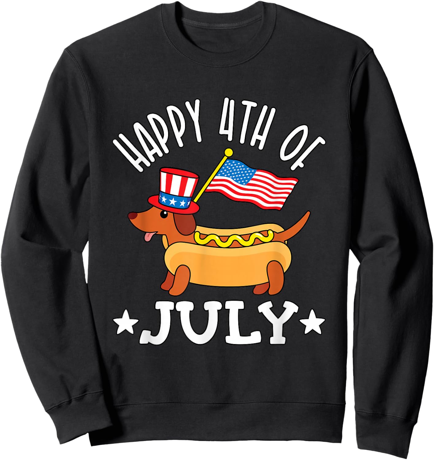 Patriotic Dachshund Fourth of July 4th Flag Cute Hot Dog Sweatshirt - Sweatshirt | Black