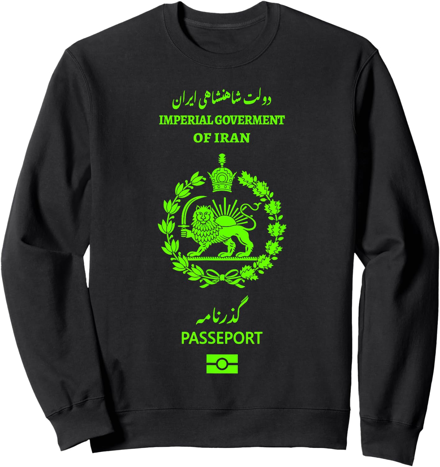 Passport Iran, Iran Lion Sun, Persian Flag, Iran. , Black, S Sweatshirt - Sweatshirt | Black