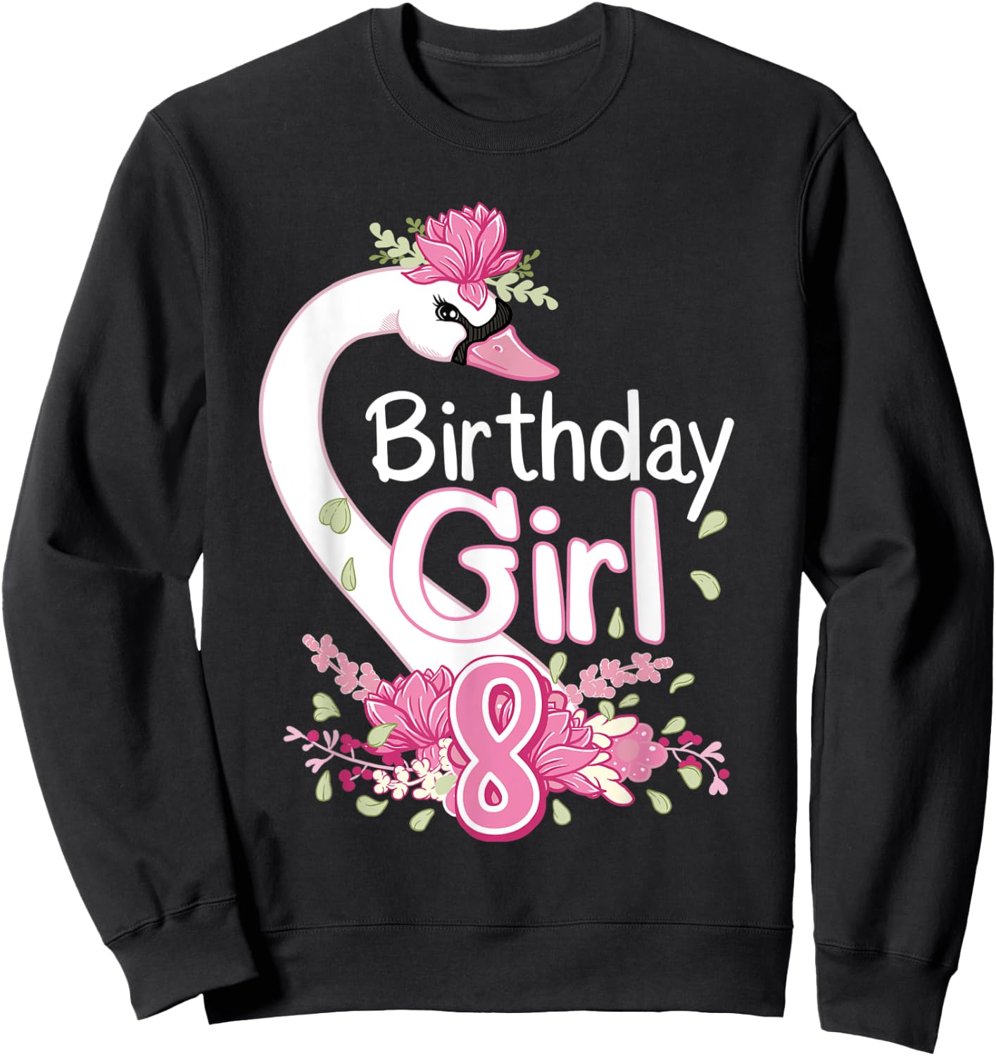 8th Birthday Wildlife Swan Animal 8 Year Old Birthday Girl Sweatshirt - Sweatshirt | Black