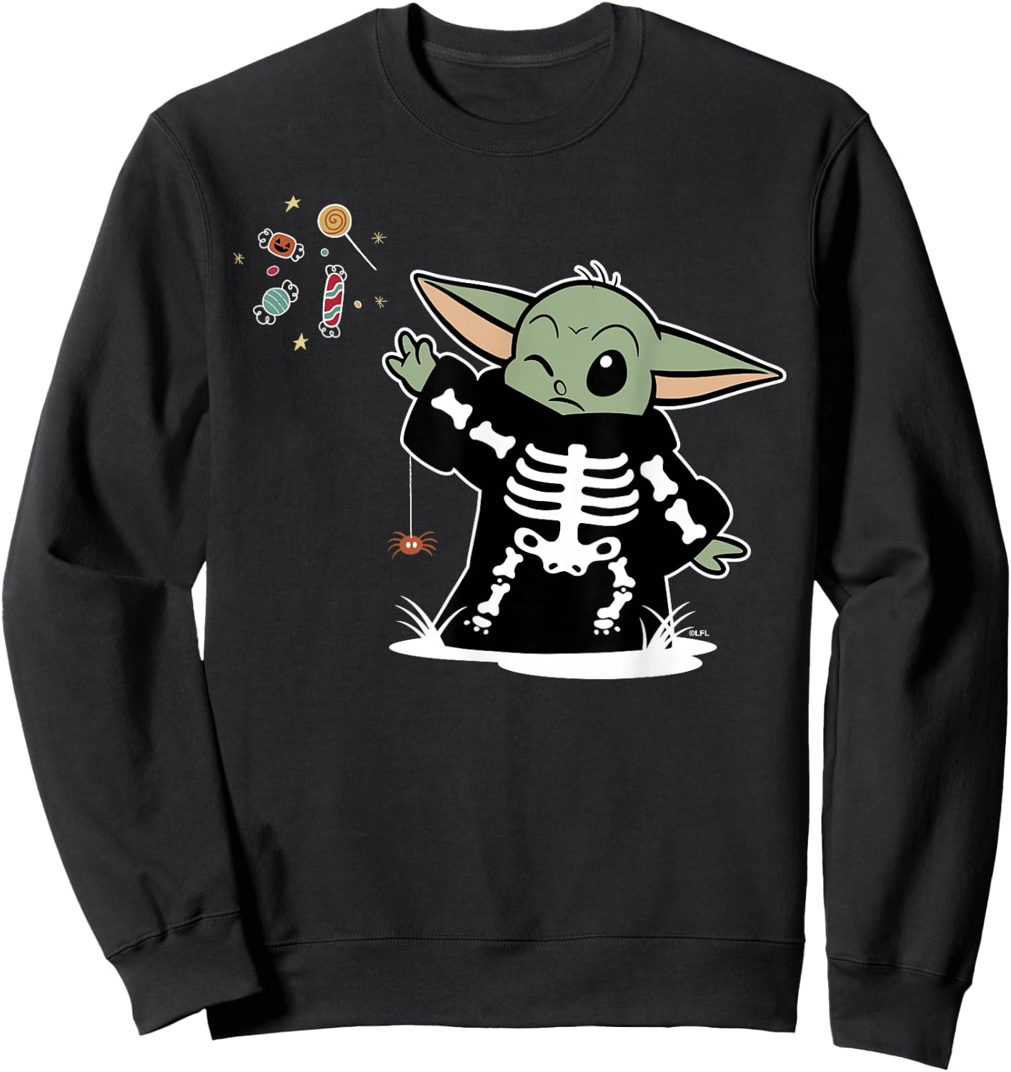 Star Wars Grogu Halloween Skeleton Costume Force Float Candy Sweatshirt - Sweatshirt | Black