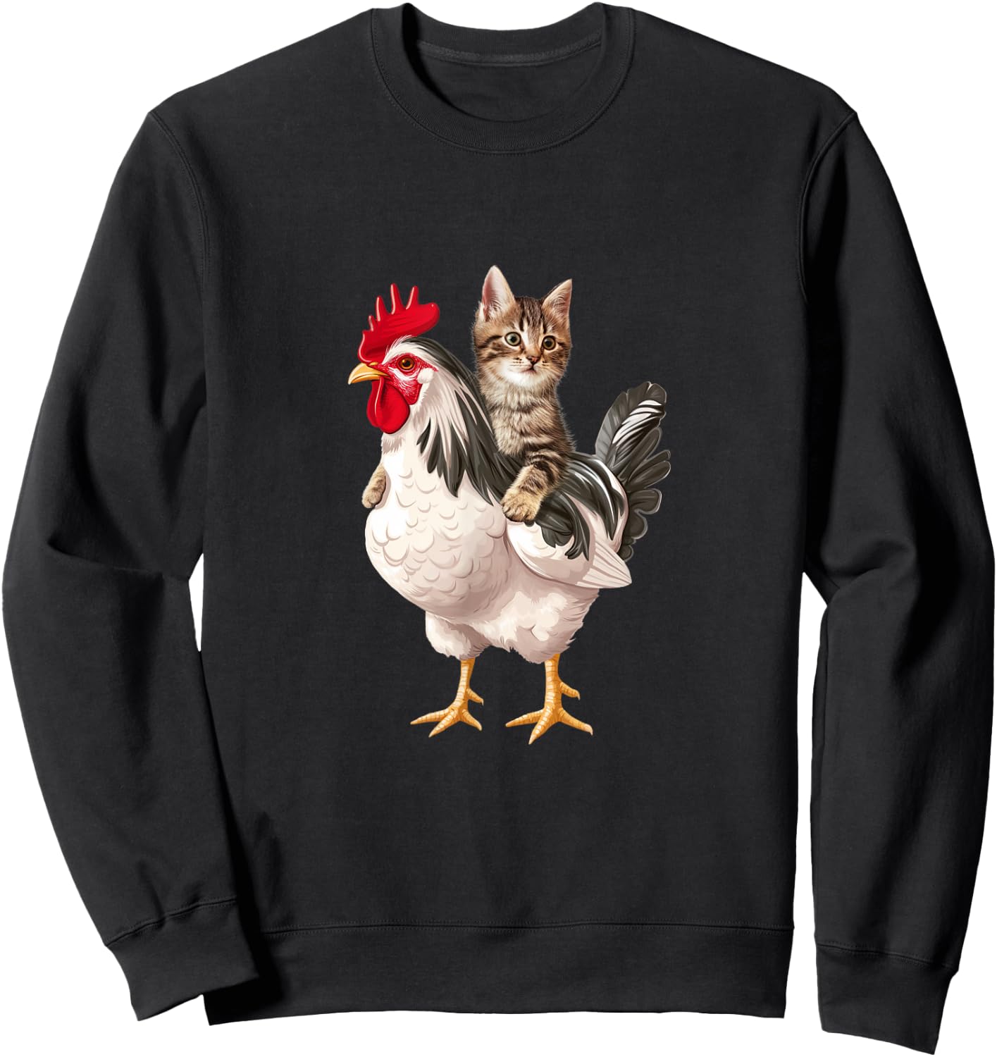 Cat Riding Chicken Funny Chicken Lover Sweatshirt - Sweatshirt | Black