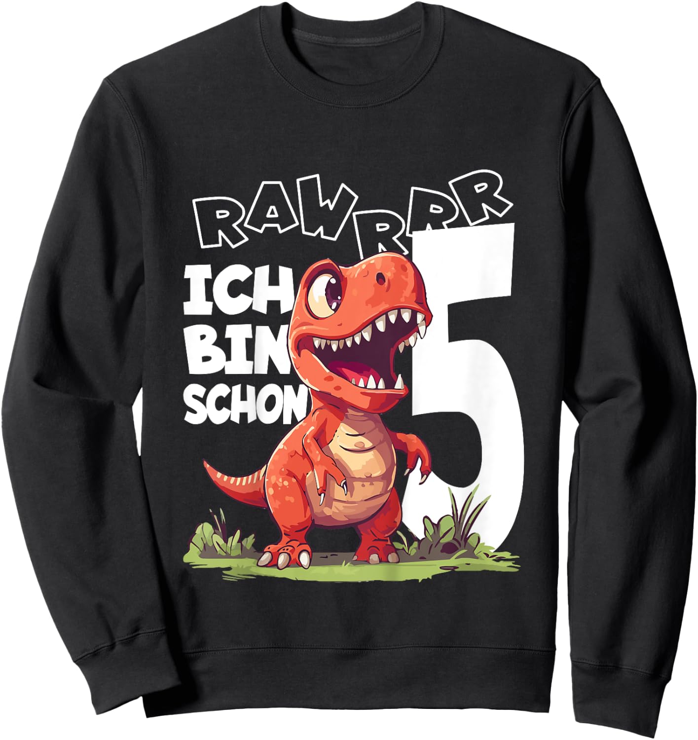 Kinder Ich bin schon 5 Jahre alt, T-Rex 5. Geburtstag Dino Sweatshirt - Sweatshirt | Black
