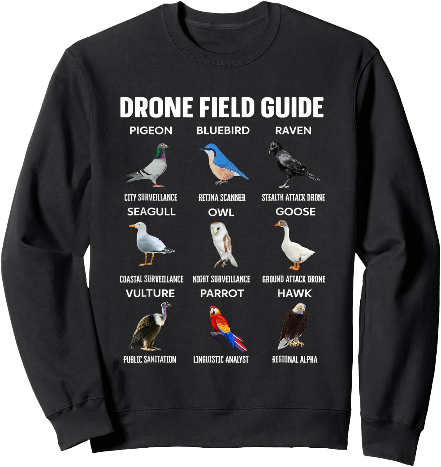 Birds Drone Field Guide They Aren’t Real Sweatshirt - Sweatshirt | Black