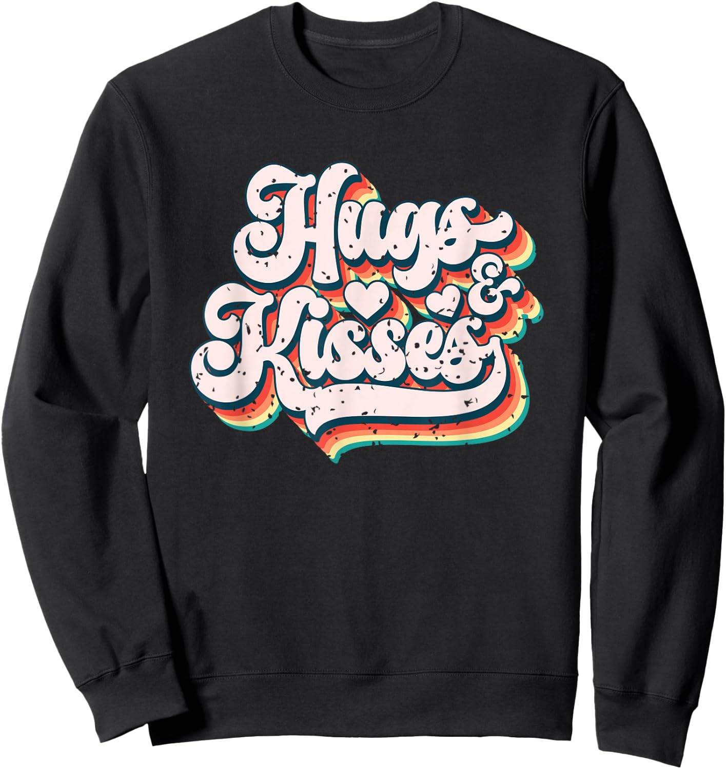 Vibrant Retro Typography Hugs And Kisses Sweatshirt - Sweatshirt | Black