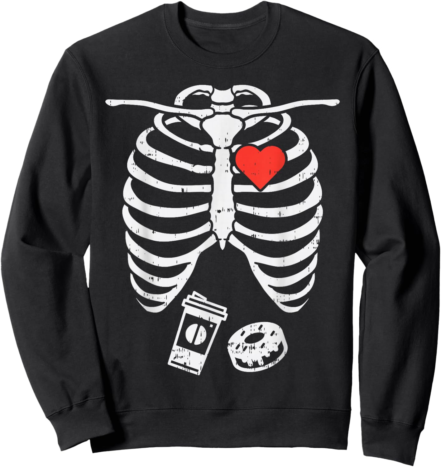 Skeleton X-Ray Donut Coffee Funny Halloween Pregnancy Dad Sweatshirt - Sweatshirt | Black