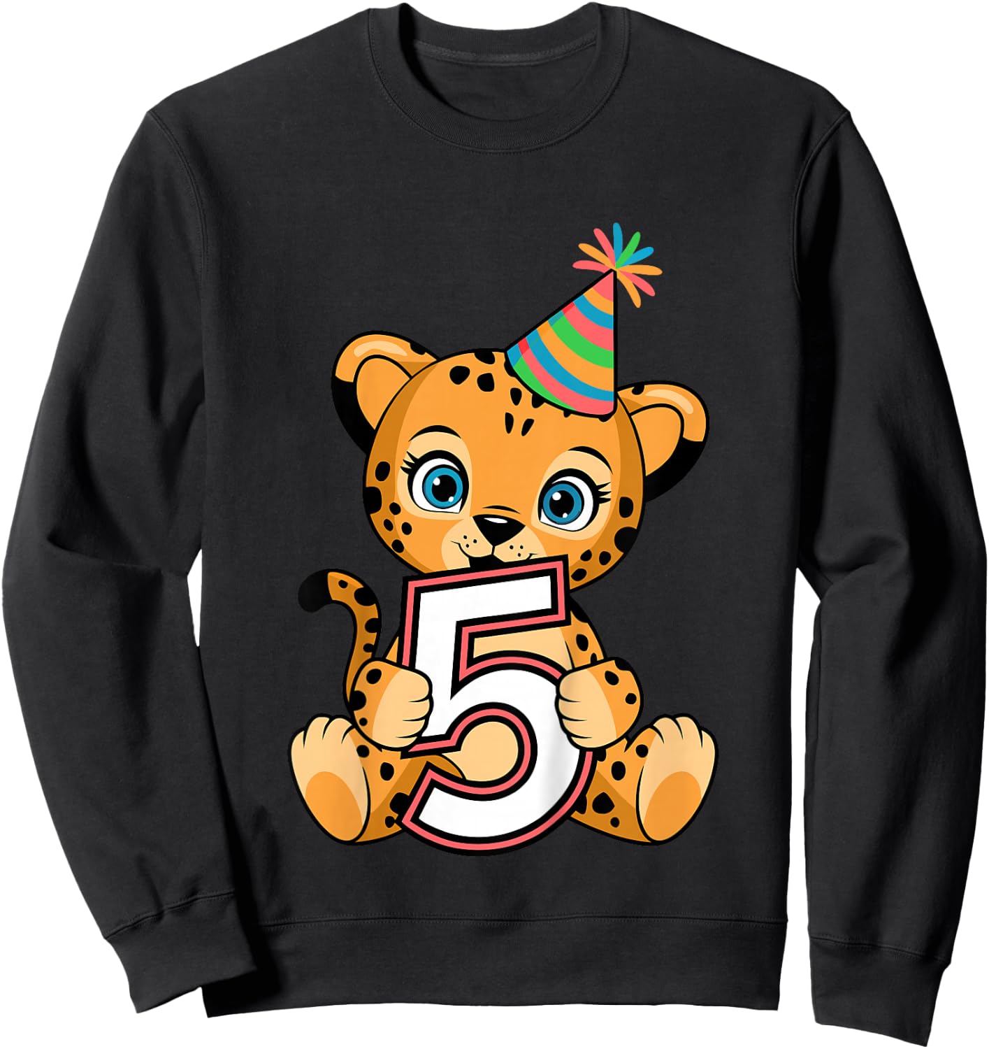5th Birthday Cheetah Kids Sweatshirt - Sweatshirt | Black
