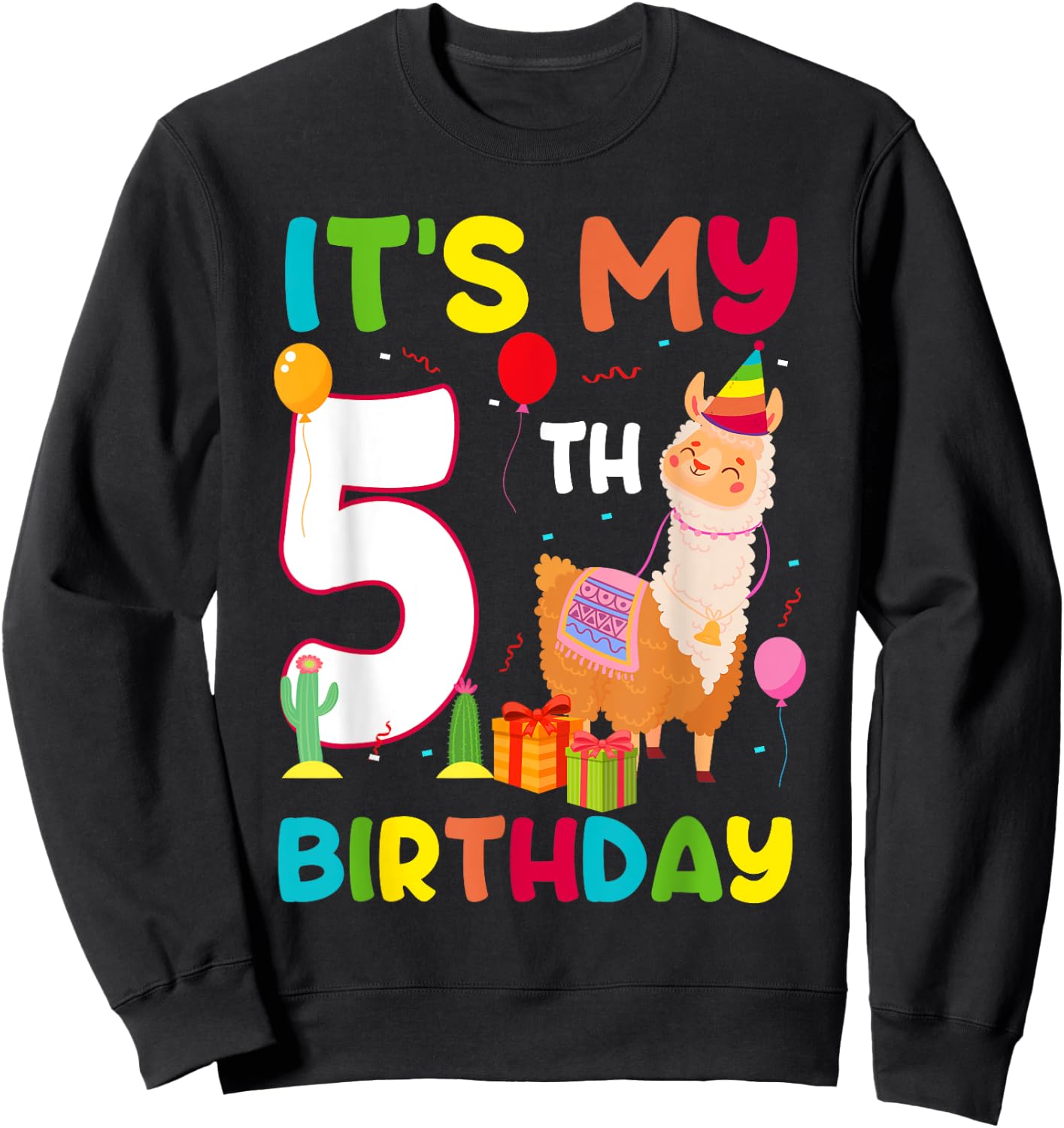 It's My 5th Birthday Cute Llama Alpaca 5 Year Old Birthday Sweatshirt - Sweatshirt | Black