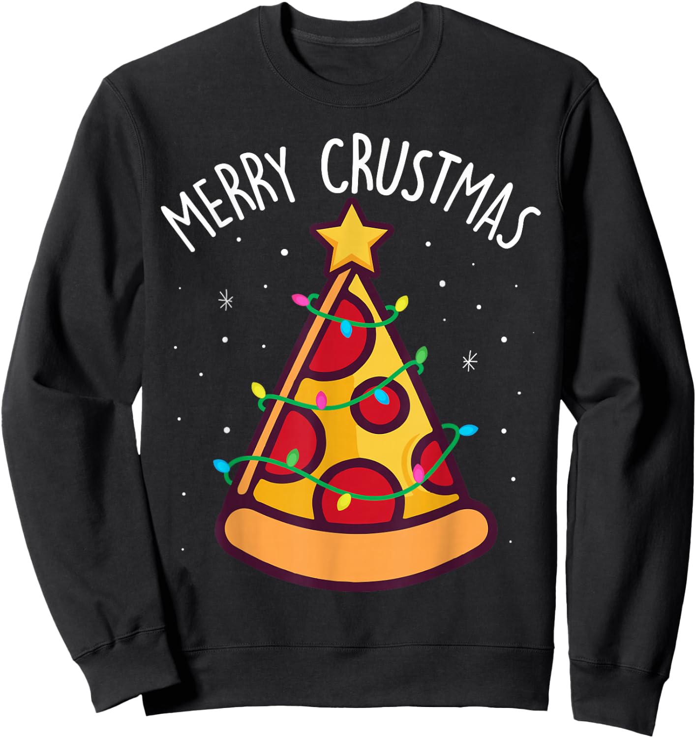 Funny Merry Crustmas Pizza Christmas Tree Kids Toddler Sleep Sweatshirt - Sweatshirt | Black