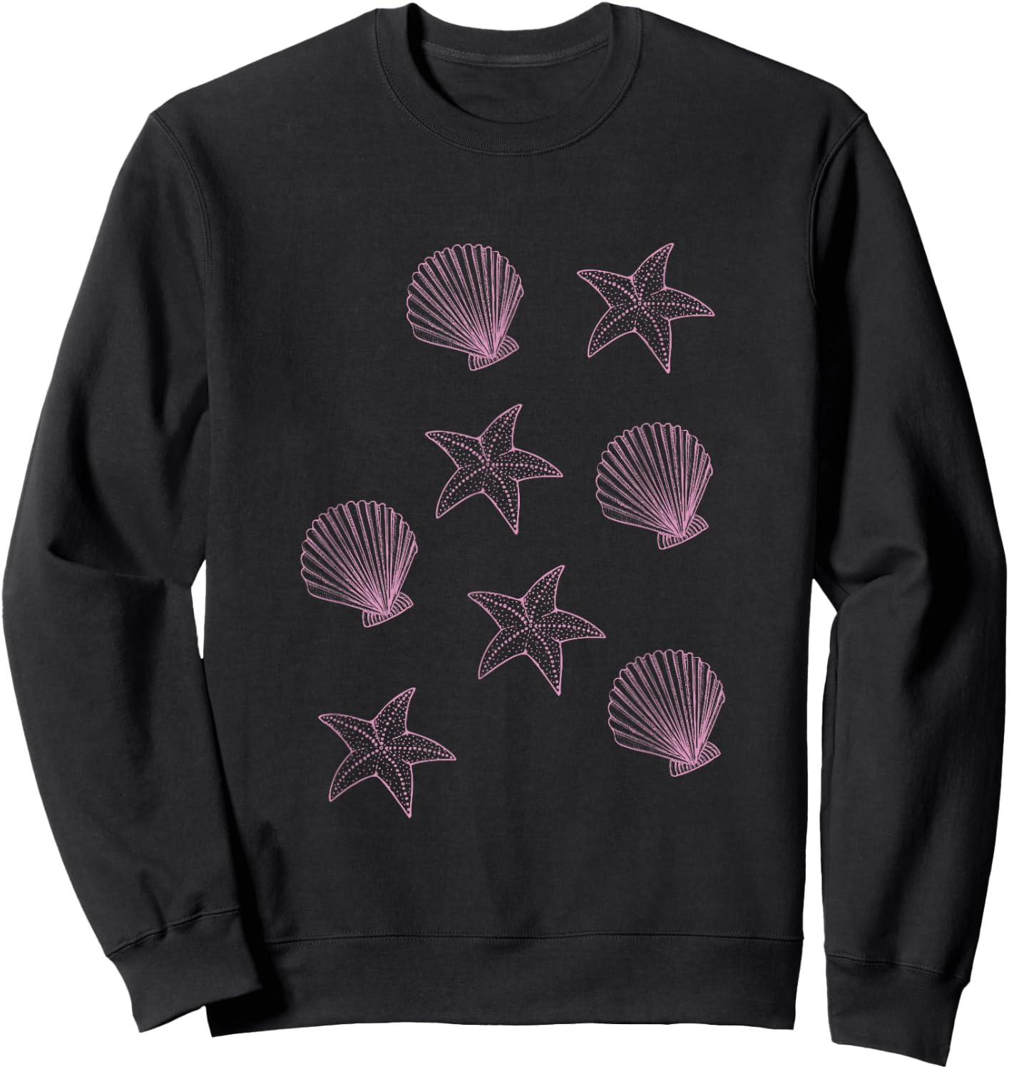 Pink Sea Shells Starfish Coastal Preppy Aesthetic Sweatshirt - Sweatshirt | Black