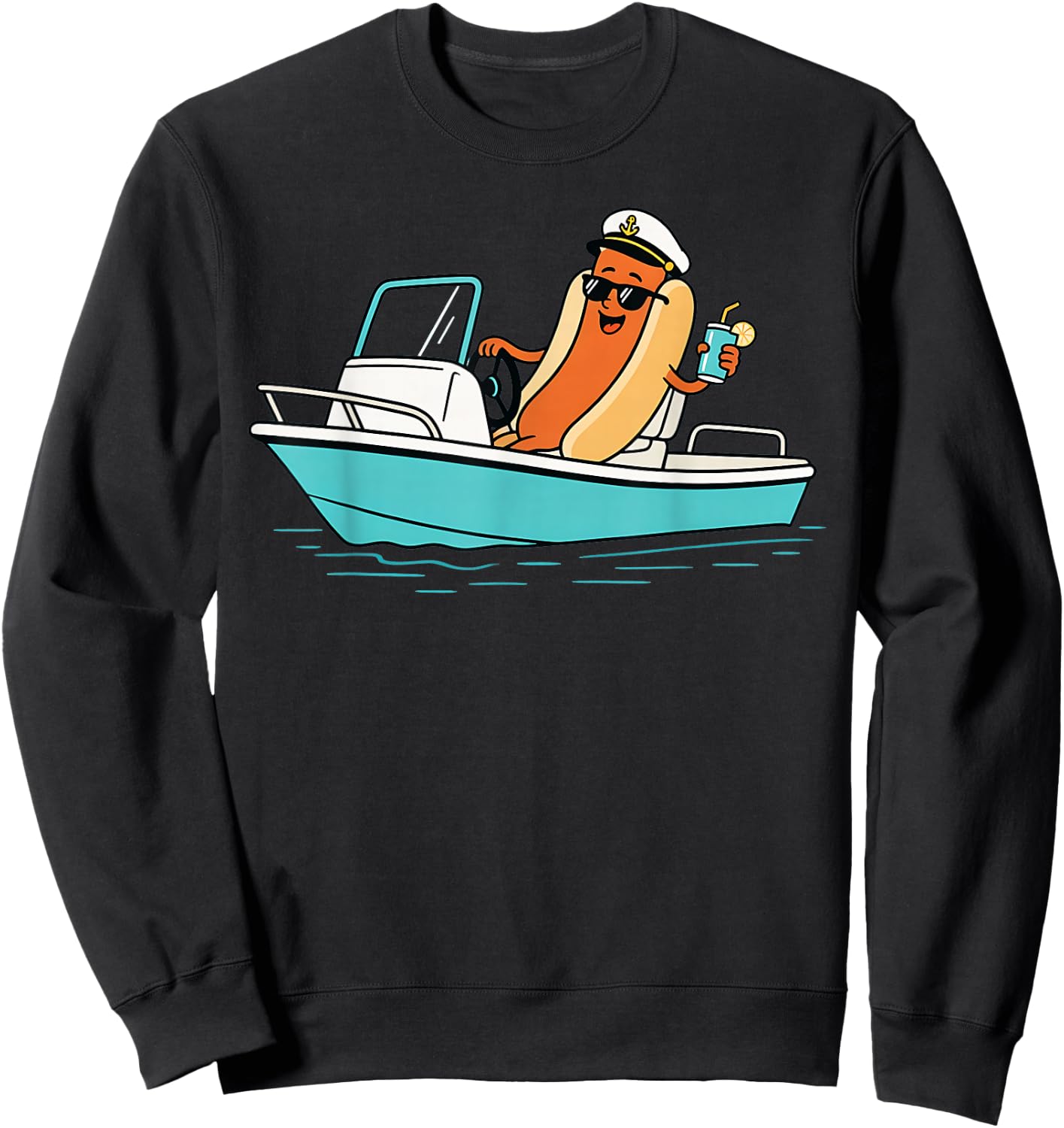 Captain Hotdog Funny Hotdog Boat Captain Lake Life Summer Sweatshirt - Sweatshirt | Black