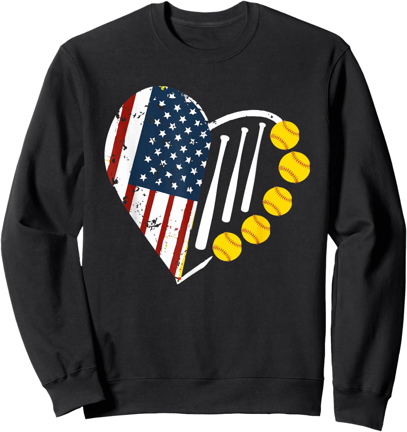 Softball American Flag 4th of July Sweatshirt - Sweatshirt | Black
