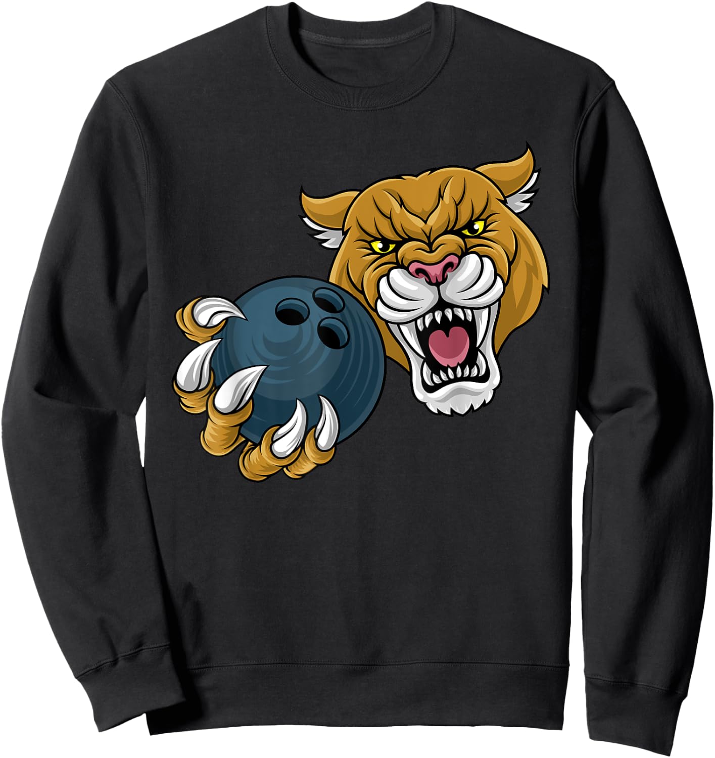 Cougar Panther Mountain Lion Puma Bowling Cartoon Sweatshirt - Sweatshirt | Black