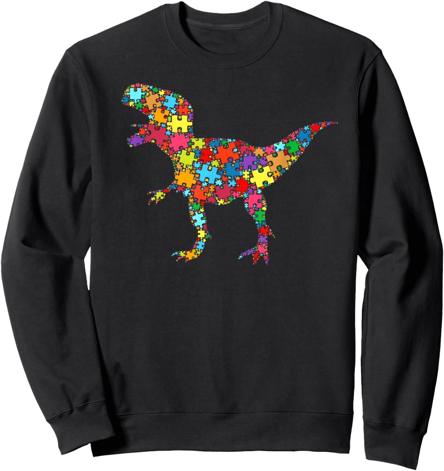 Dinosaur Puzzle Women Men Autism Awareness - Tyrannosaurus Sweatshirt - Sweatshirt | Black