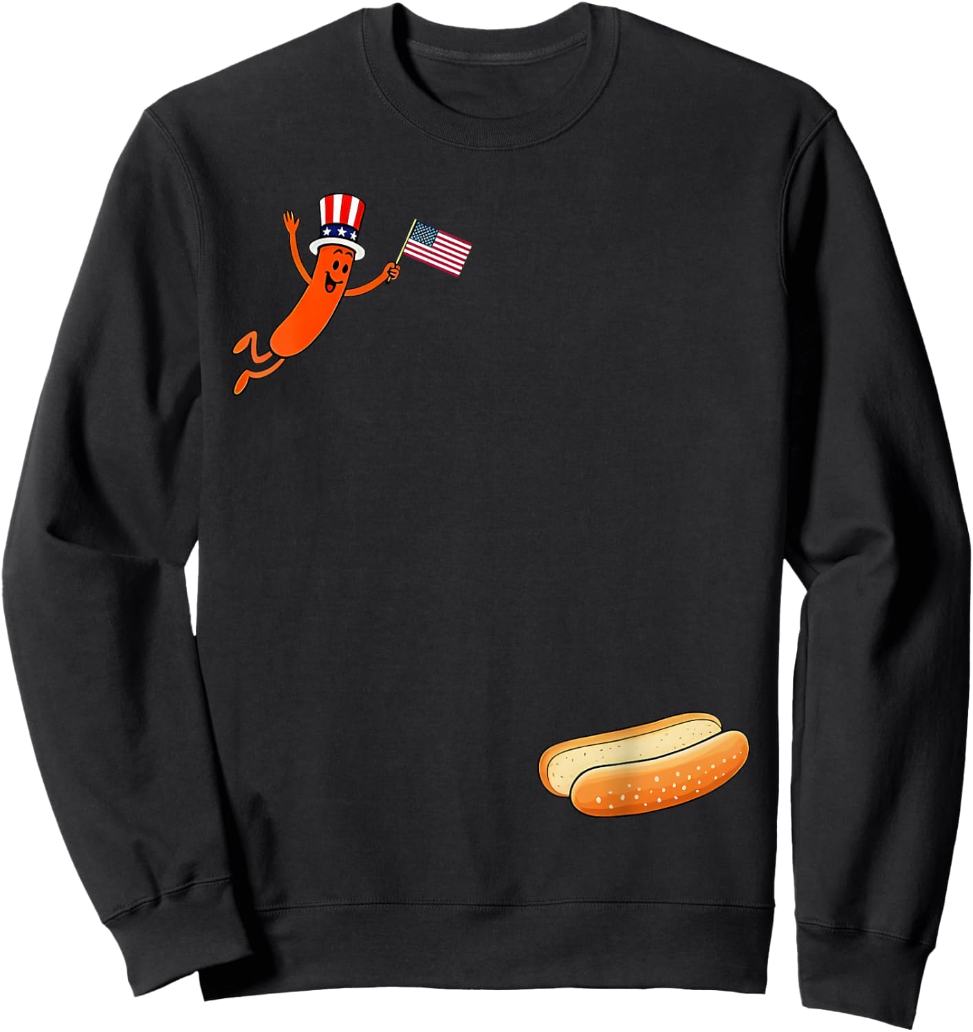 Hotdog Freedom Dive Funny Uncle Sam Hot Dog Jumping Into Bun Sweatshirt - Sweatshirt | Black