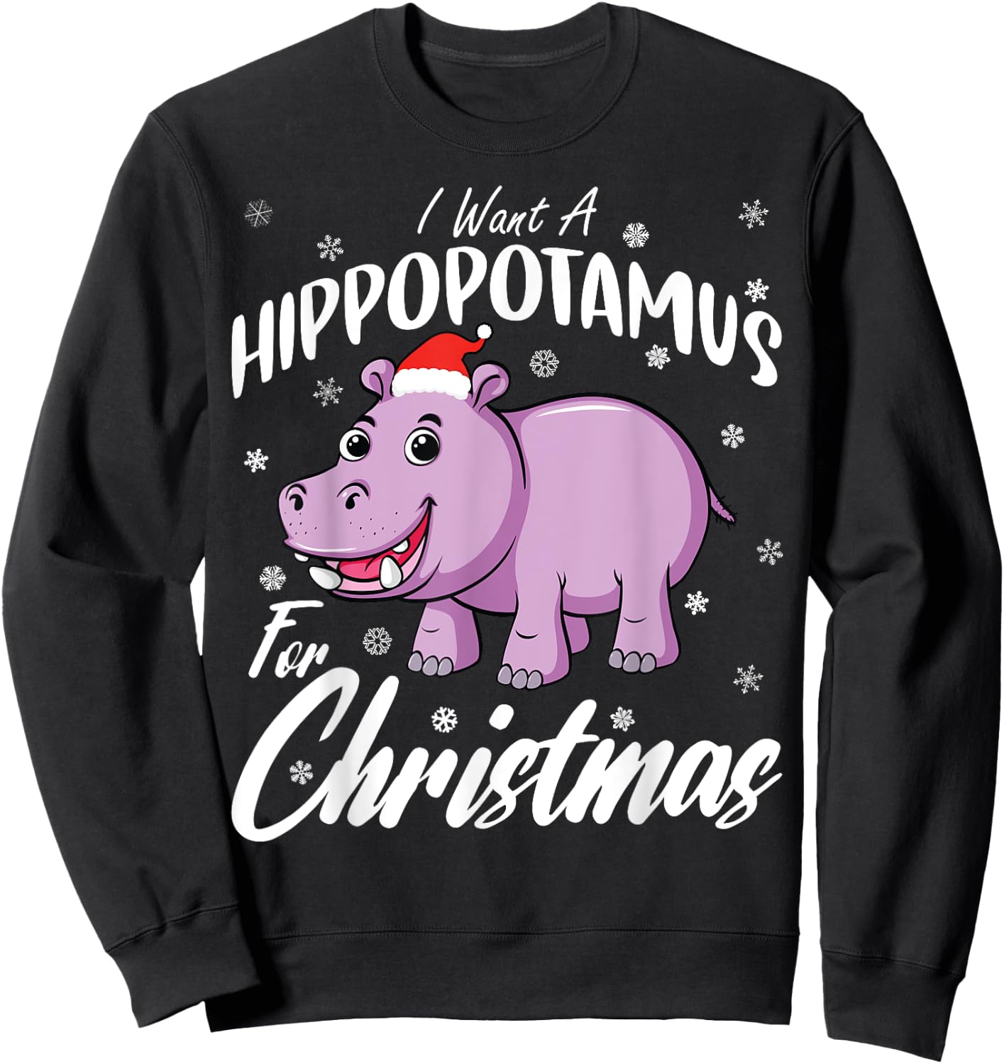 Christmas Hippo Shirt by T&T -Kids Xmas Hippo Black Small Sweatshirt - Sweatshirt | Black