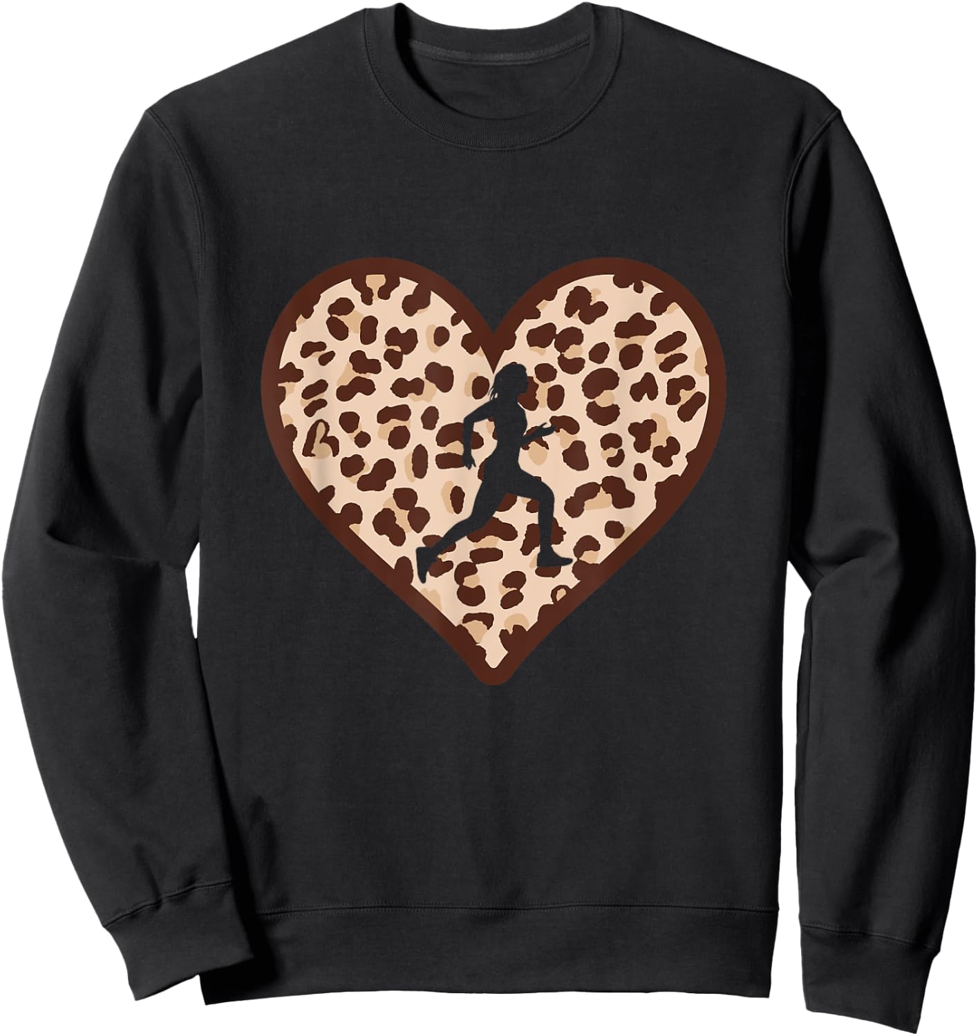 Cross Country Running Heart Leopard Print XC Runner Marathon Sweatshirt - Sweatshirt | Black