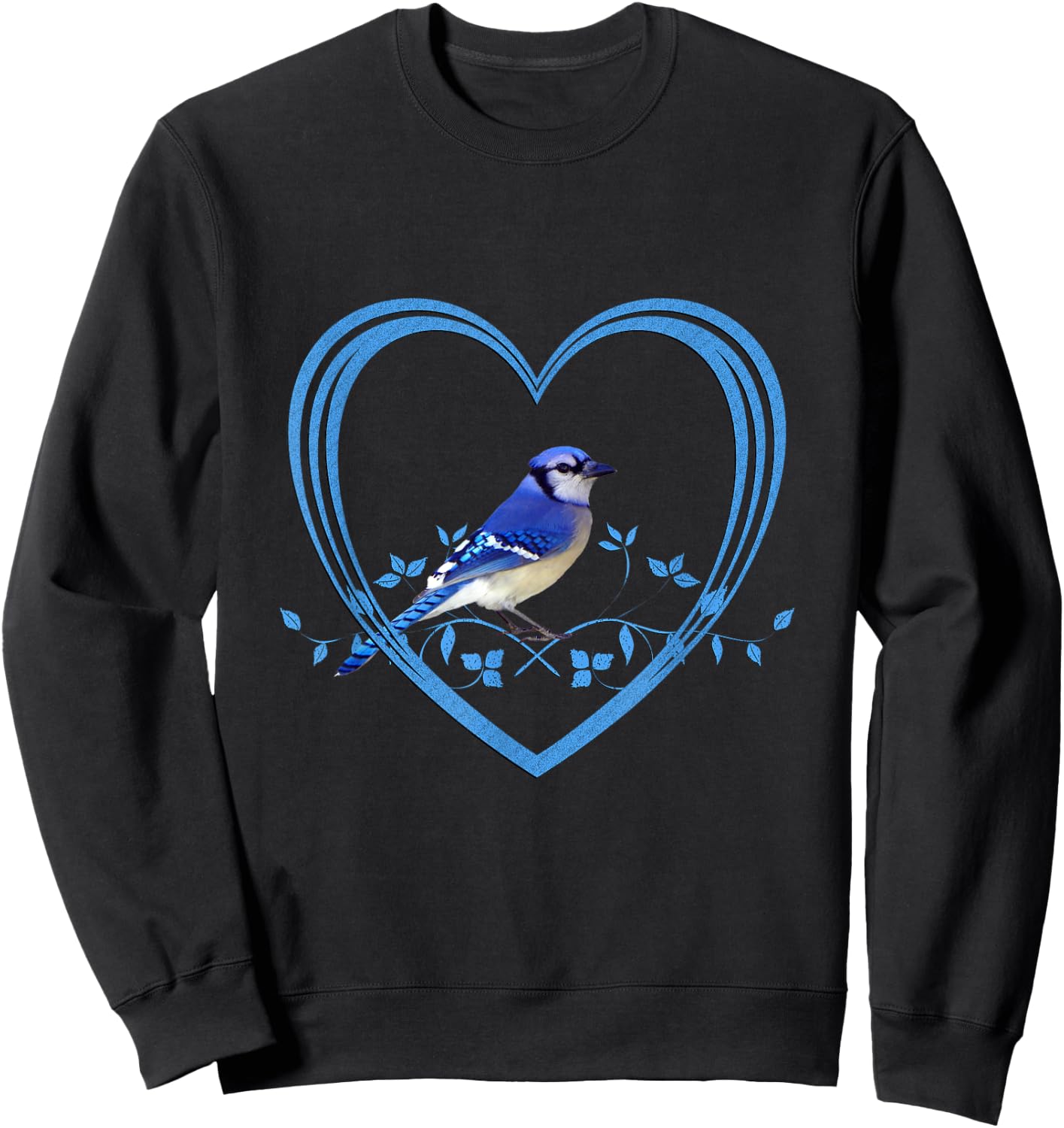 Blue Jay Bird in Heart Sweatshirt - Sweatshirt | Black