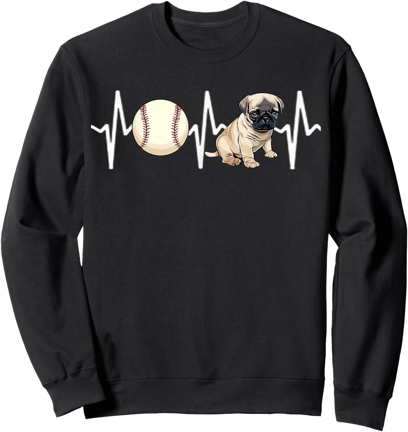 Baseball Pug Heartbeat Dog Lover Women Kids Sweatshirt - Sweatshirt | Black