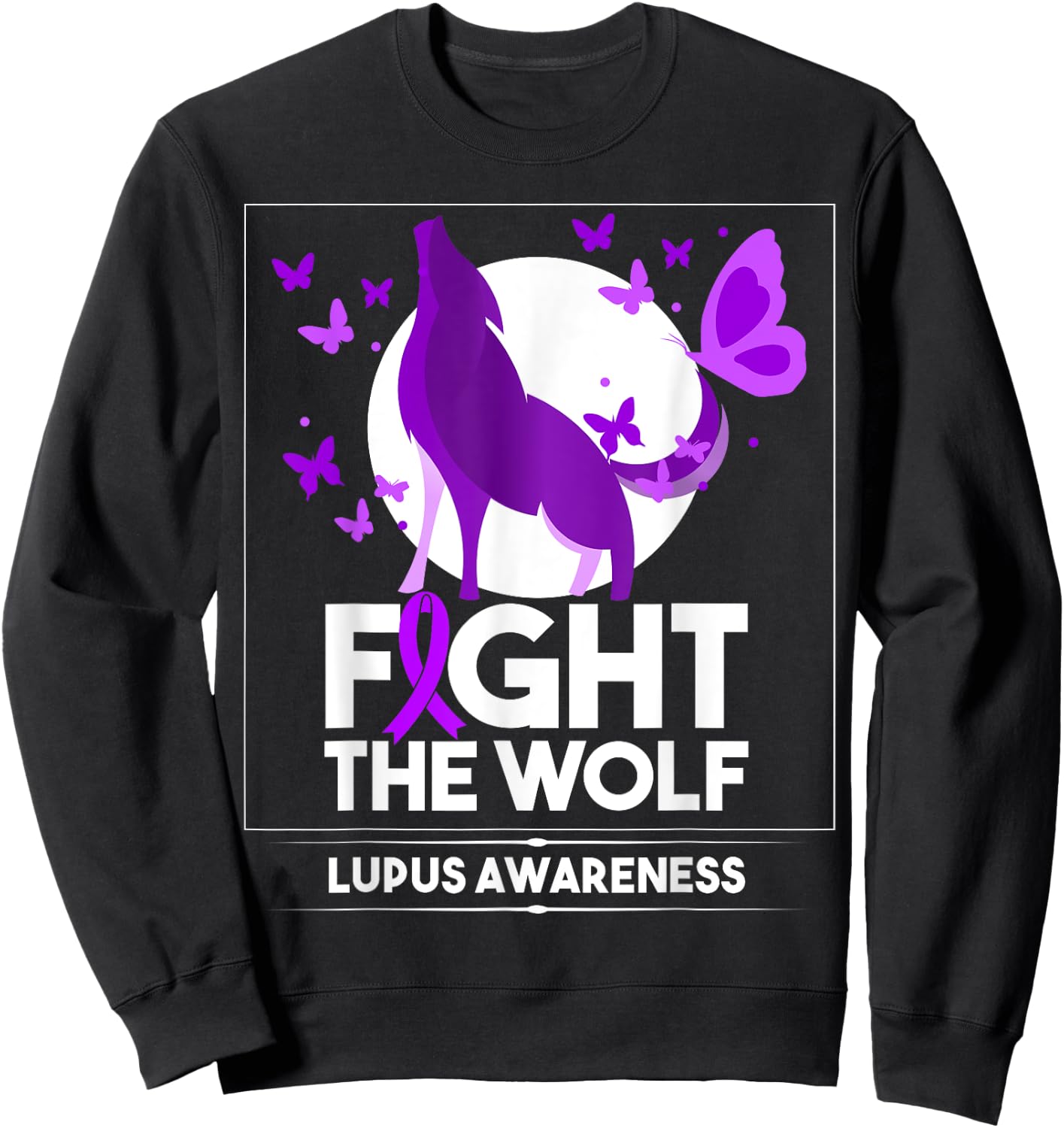 Lupus Awareness Month Fight the Wolf Purple Ribbon Sweatshirt - Sweatshirt | Black