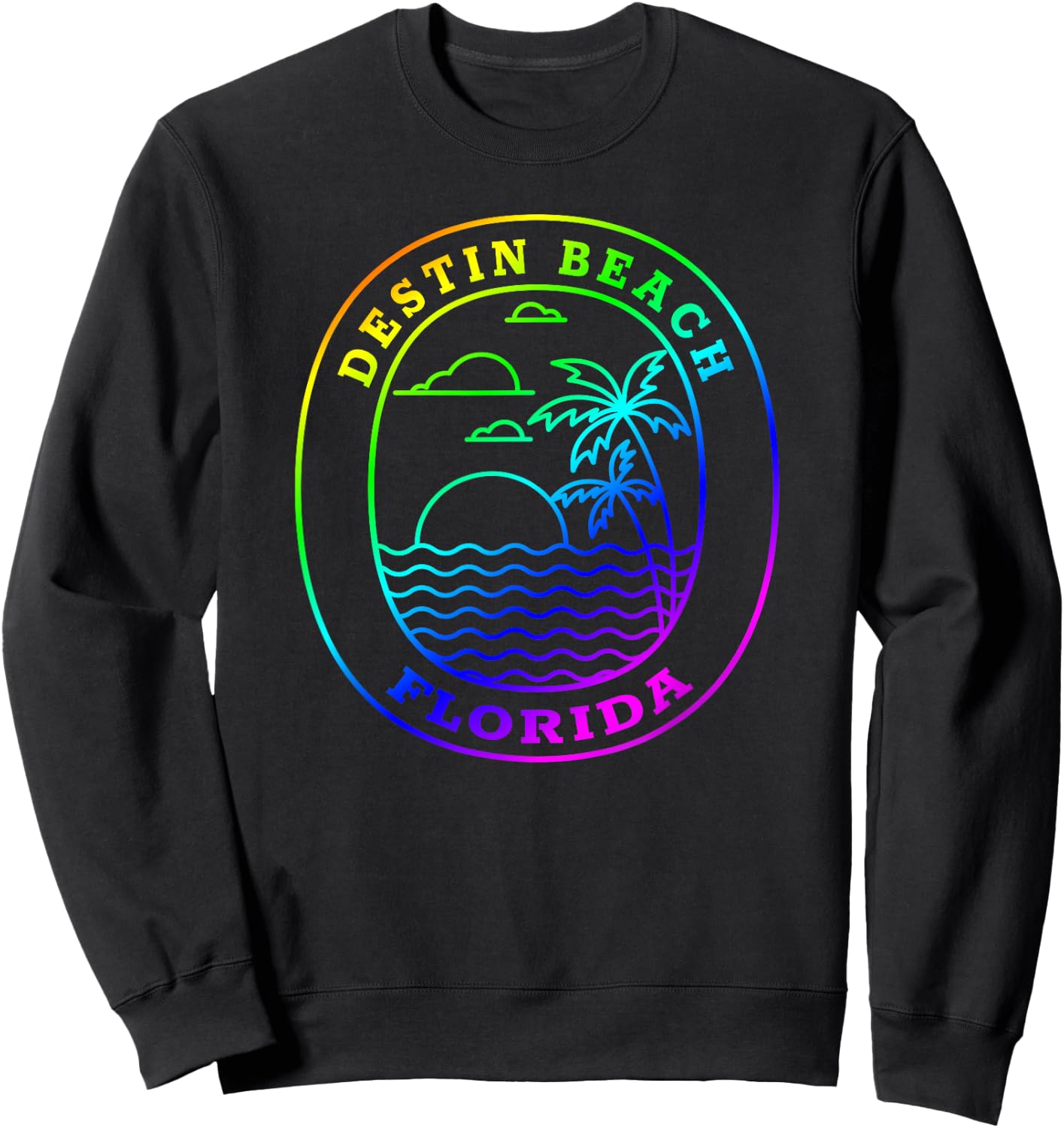 Destin Beach Florida USA Rainbow Palm Tree Beach Vacation Sweatshirt - Sweatshirt | Black