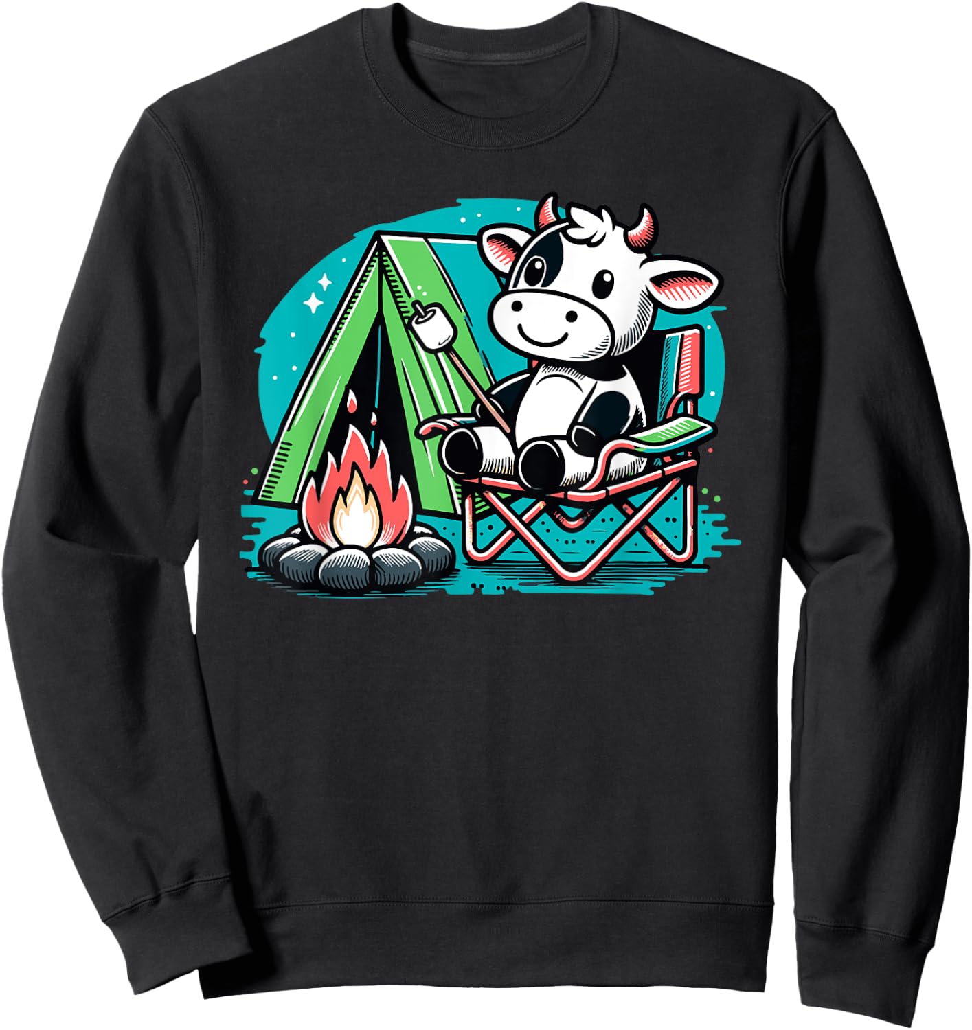 Cute Cow at the Campfire Funny S'more Camping Sweatshirt - Sweatshirt | Black