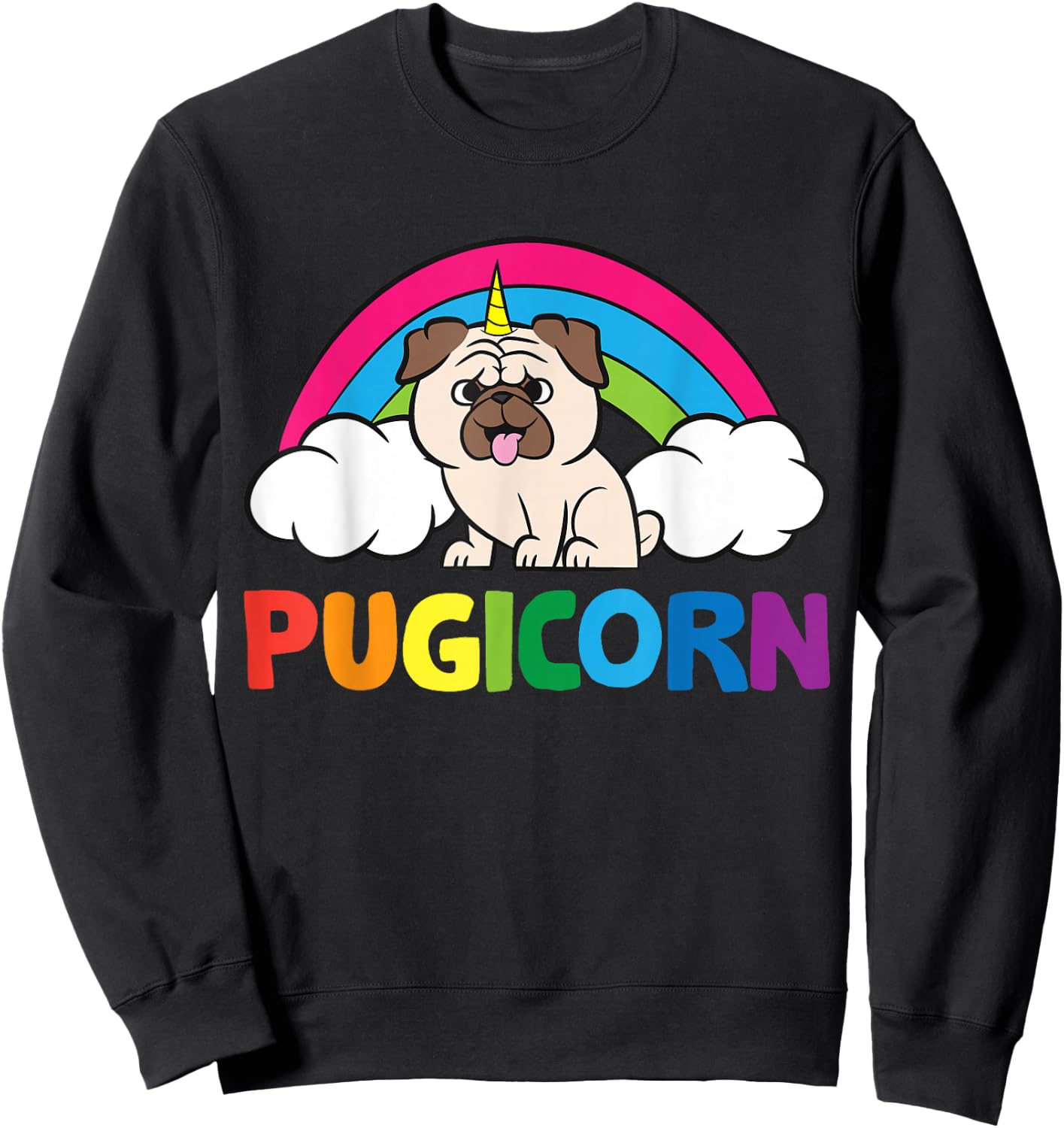 Pug Dog Unicorn Horn Funny Pugicorn Sweatshirt - Sweatshirt | Black