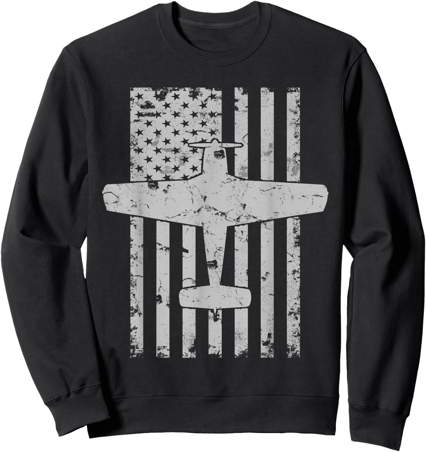 Bonanza Airplane Patriotic Distressed Flag Pilot Women Kids Men Sweatshirt - Sweatshirt | Black