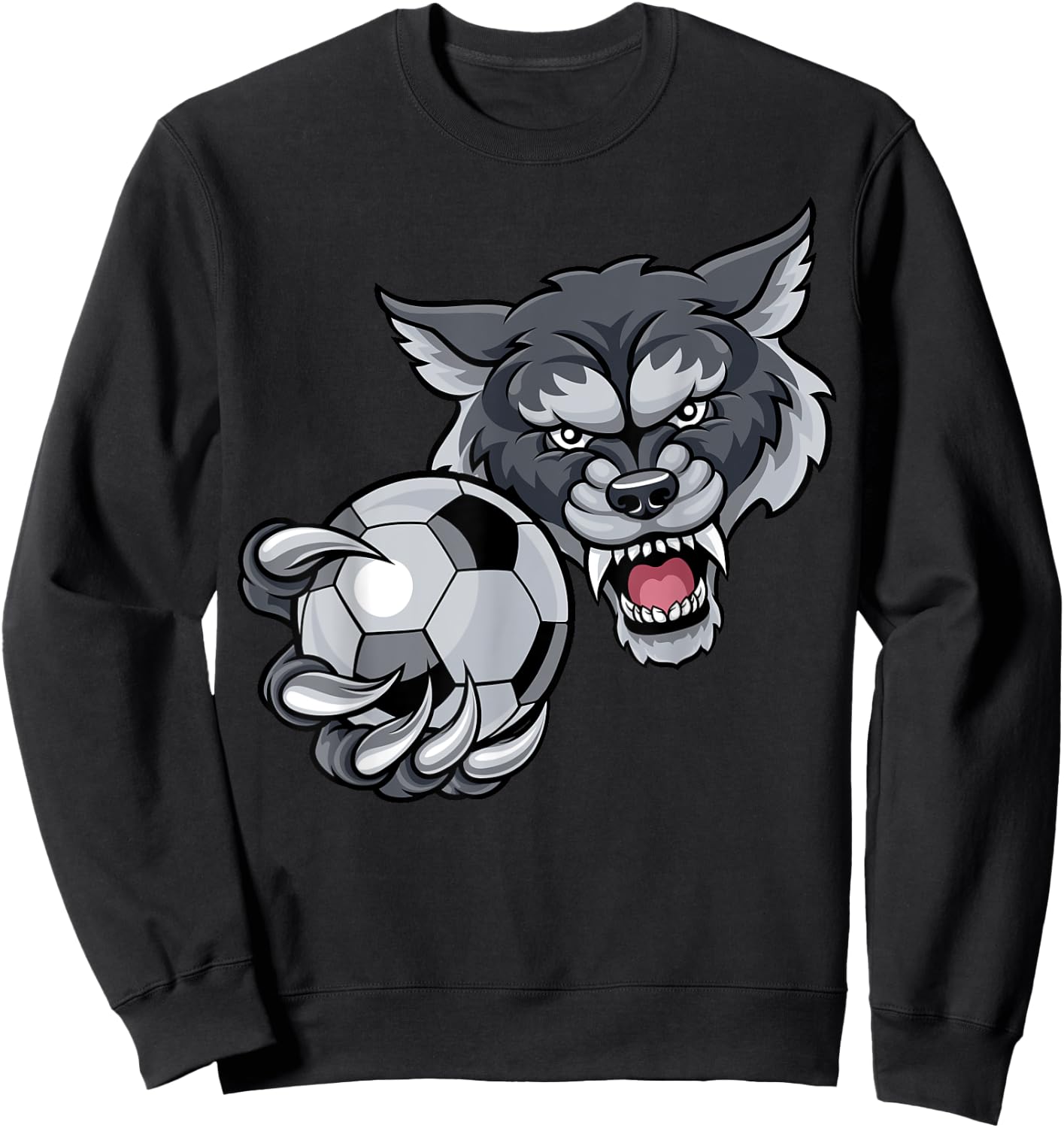 Wolf Sports Team Mascot Holding Soccer Football Ball Sweatshirt - Sweatshirt | Black
