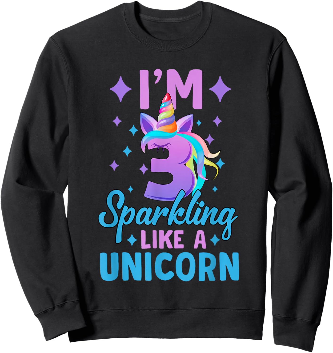 3rd Birthday Unicorn Birthday Party 3 Year Old Girls Sweatshirt - Sweatshirt | Black
