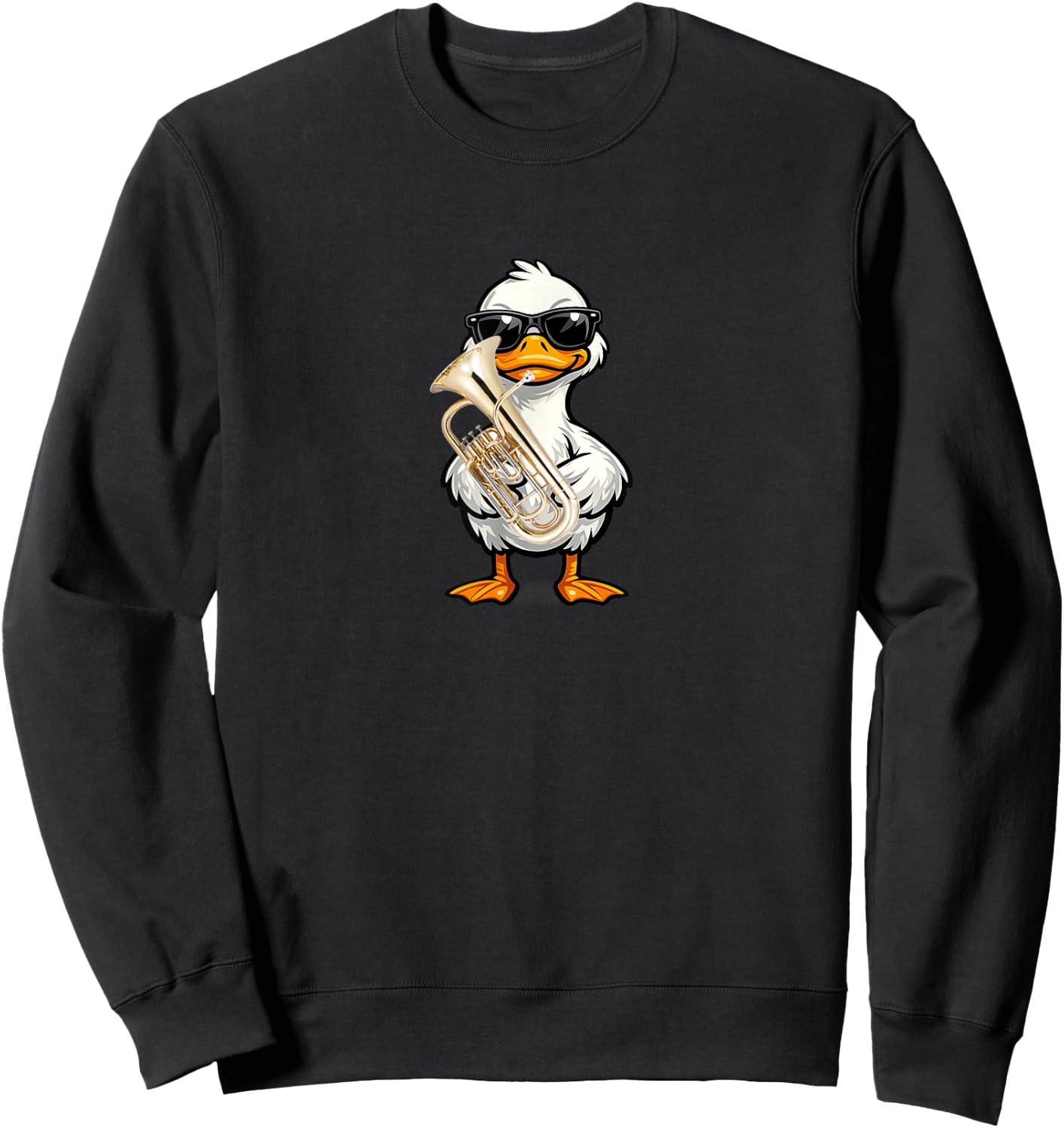 Funny Duck Wearing Sunglasses Playing Euphonium Sweatshirt - Sweatshirt | Black
