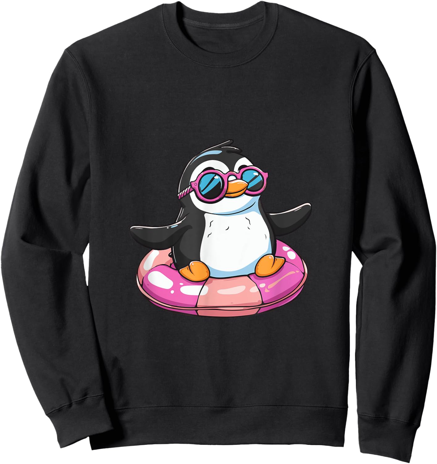 Cute Penguin On Summer Vacation Comic Sweatshirt - Sweatshirt | Black