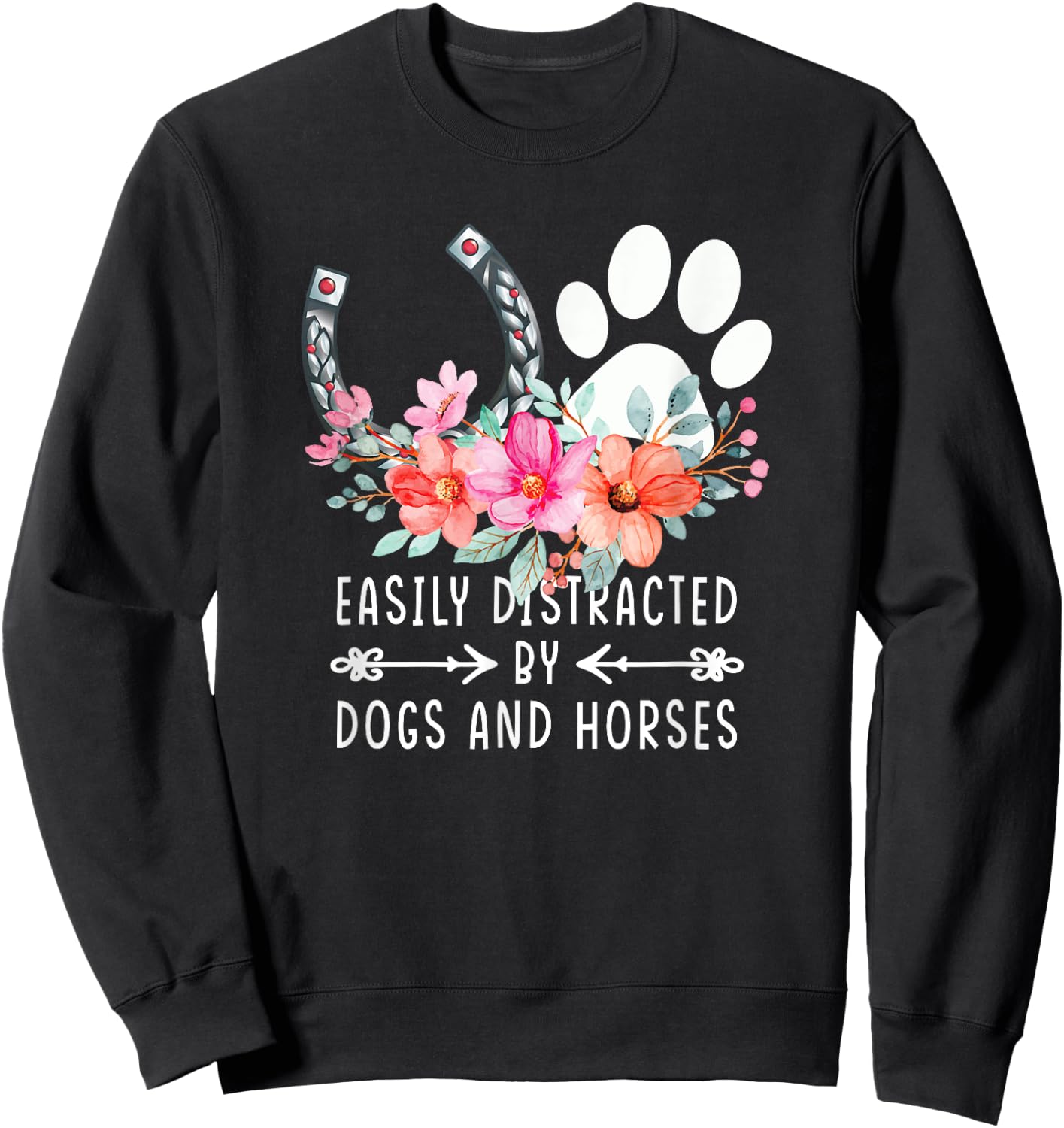 Easily Distracted By Dogs And Horses Xmas Gift Sweatshirt - Sweatshirt | Black