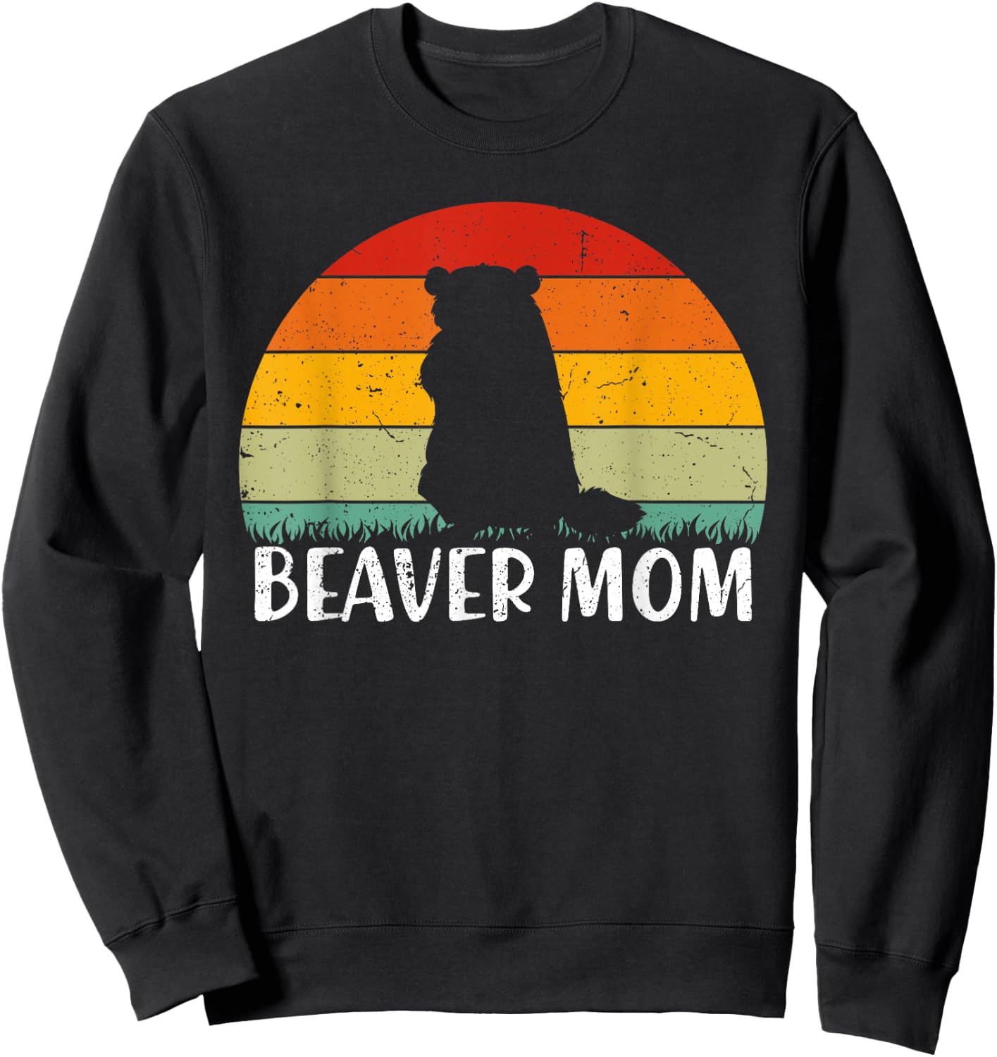 Animal Lover Beaver Mom Mother's Day Retro Vintage Sweatshirt - Sweatshirt | Black