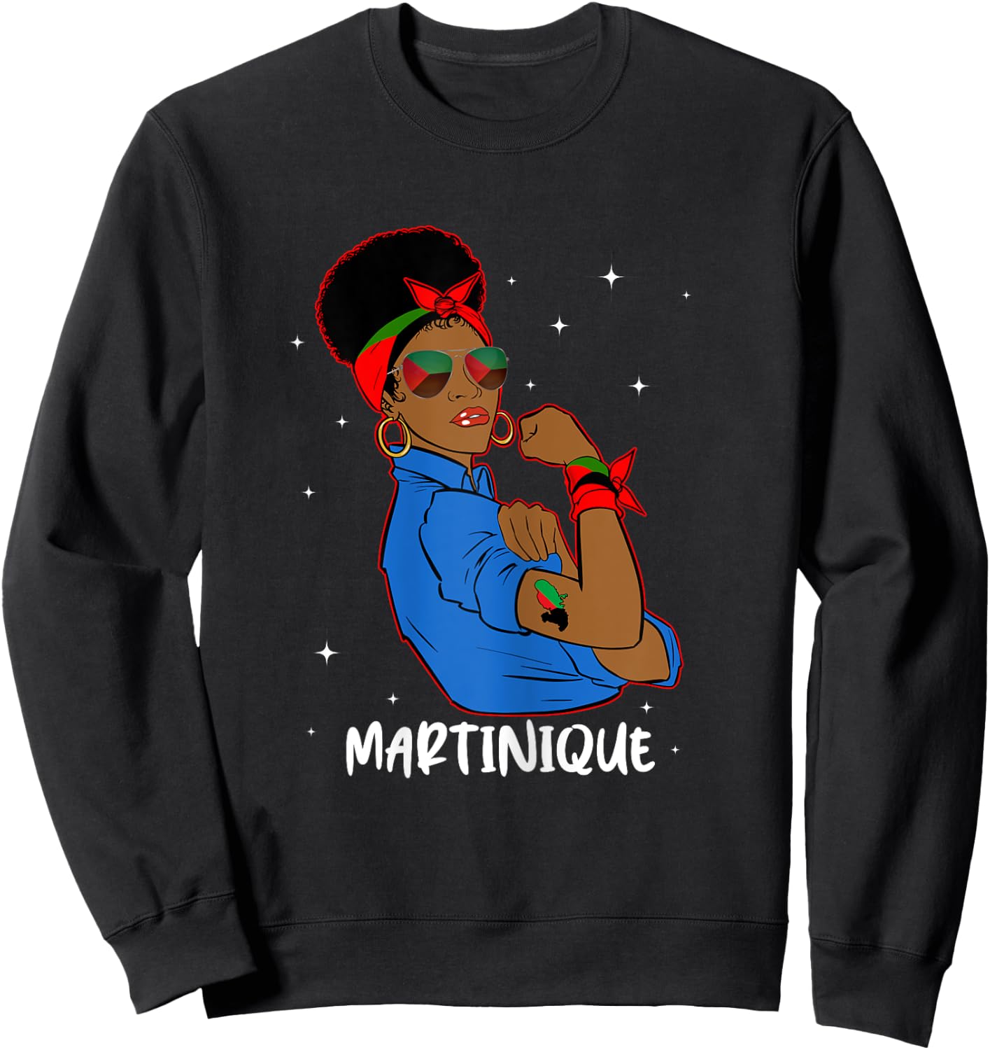 Fière Martiniquaise Héritage Stellaire Drapeau Martinique Sweatshirt - Sweatshirt | Black