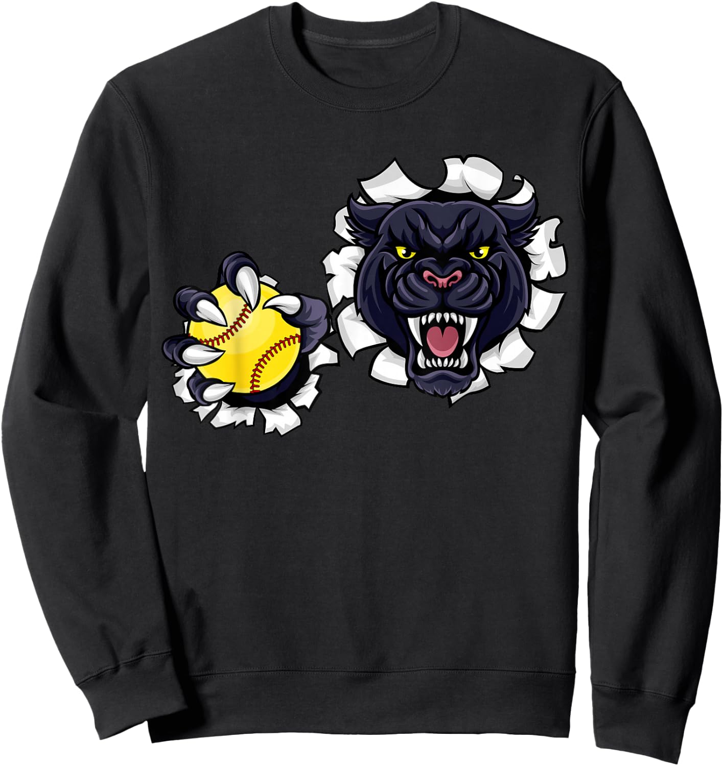 Panther Softball Ball Animal Cartoon Character Sweatshirt - Sweatshirt | Black