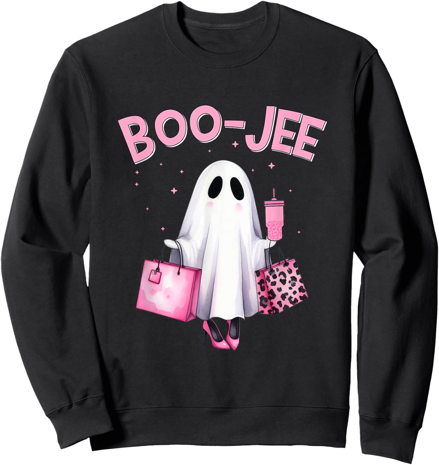 Boujee Boo Jee Spooky Ghost Funny Halloween Women Girls Sweatshirt - Sweatshirt | Black