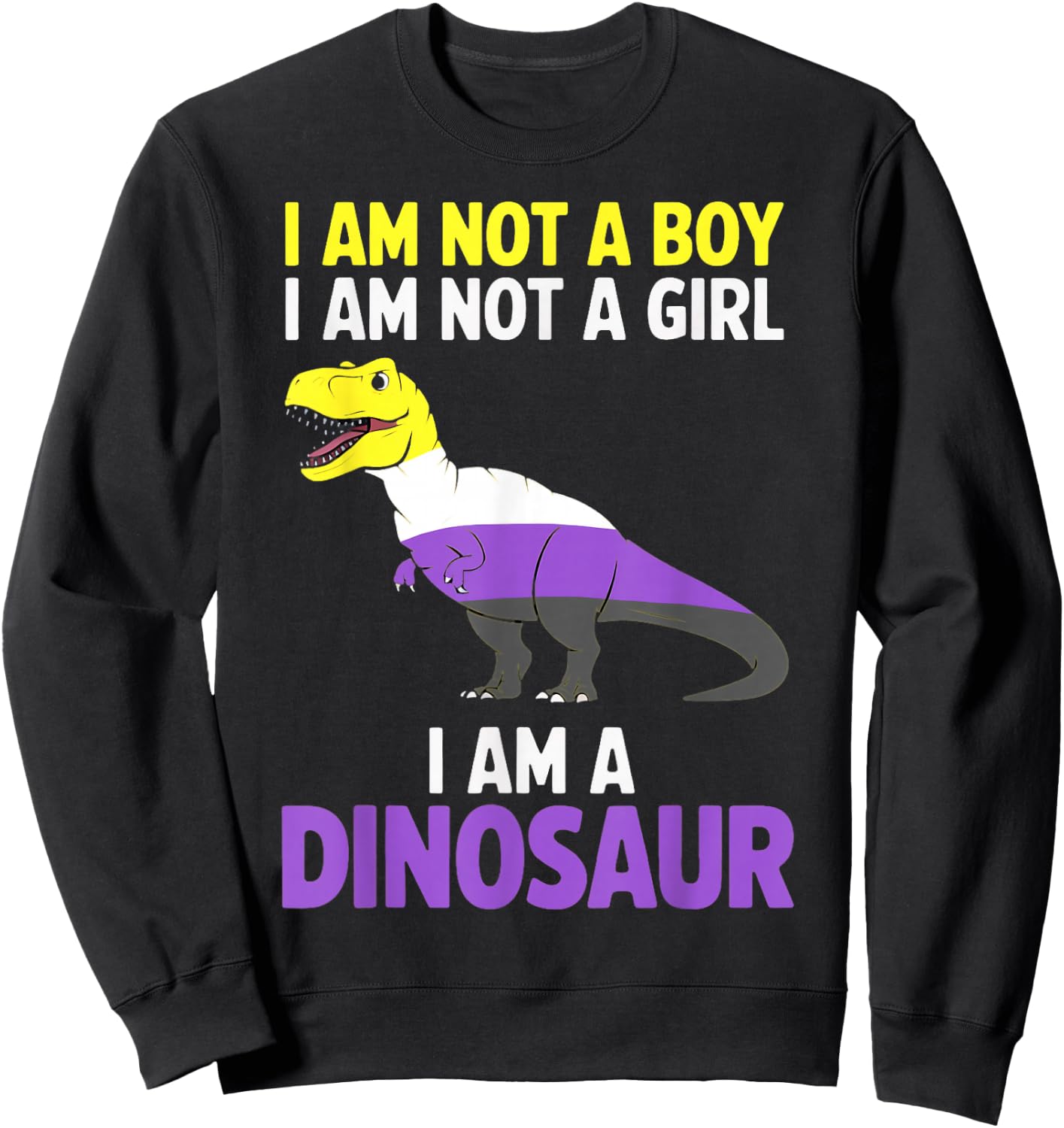Not A Boy Not A Girl Dinosaur Trex Lgbtq Pride Non Binary Sweatshirt - Sweatshirt | Black