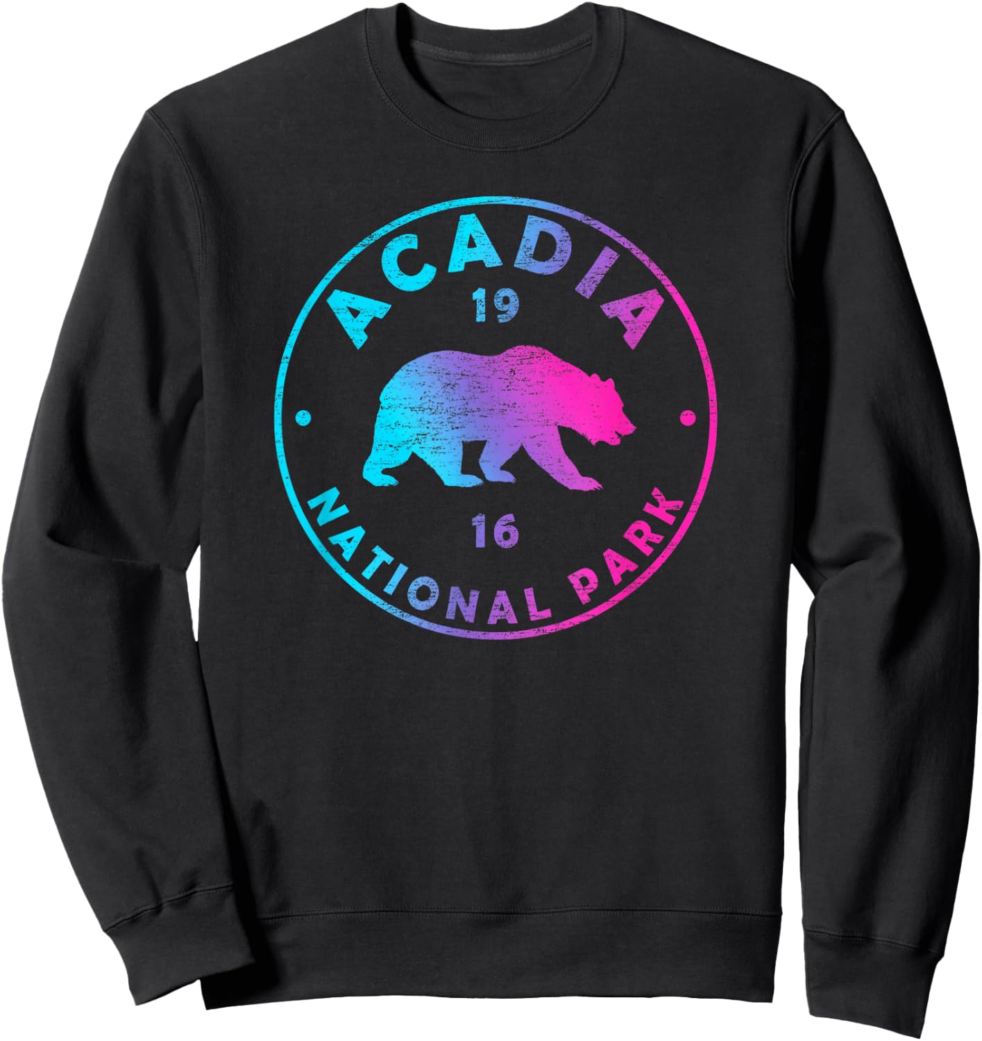 Retro Acadia National Park Colorful Tie Dye Bear Boys Girls Sweatshirt - Sweatshirt | Black