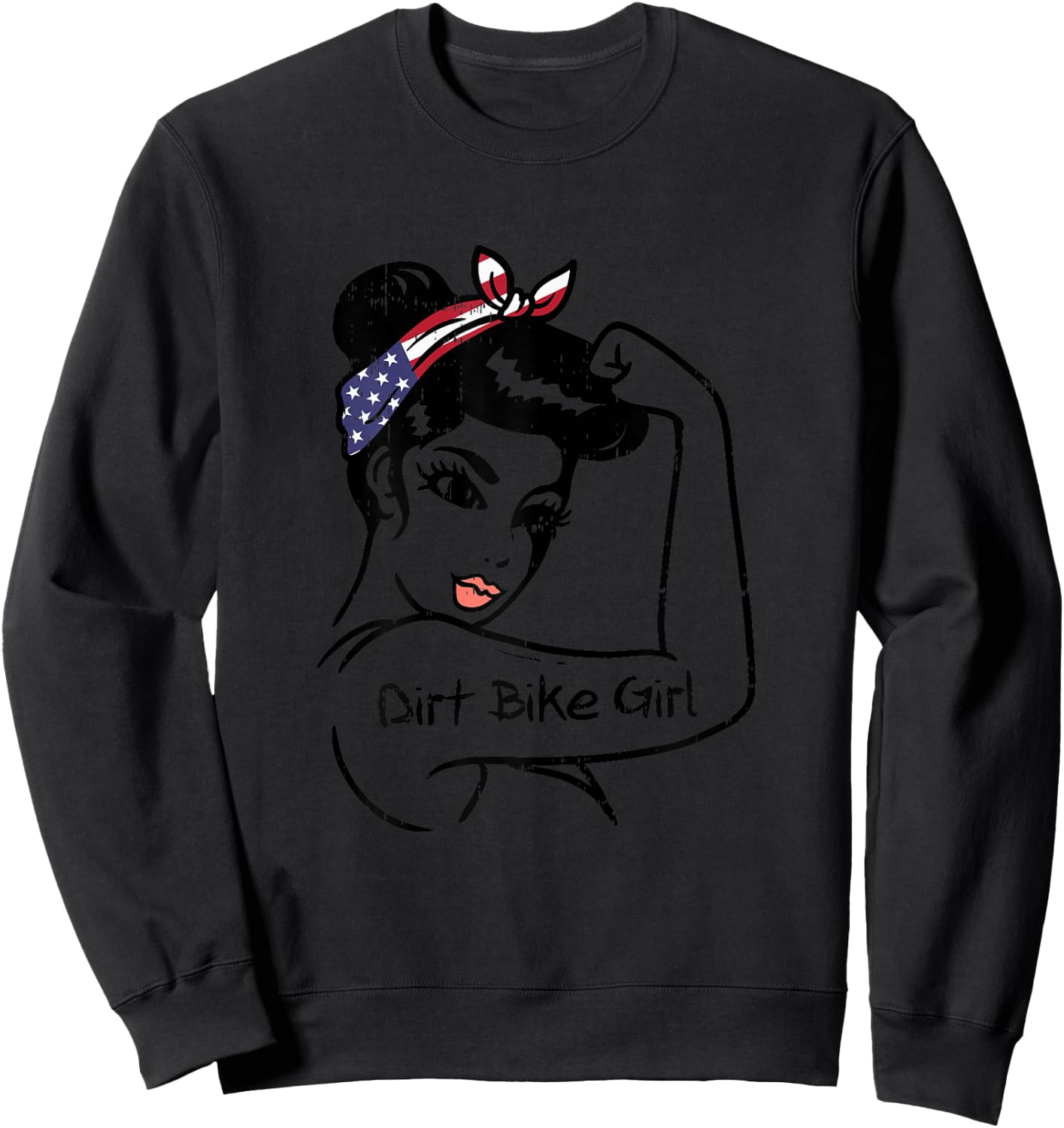 Strong Woman Unbreakable Dirt Bike Girl Flag Motocross Gift Sweatshirt - Sweatshirt | Black