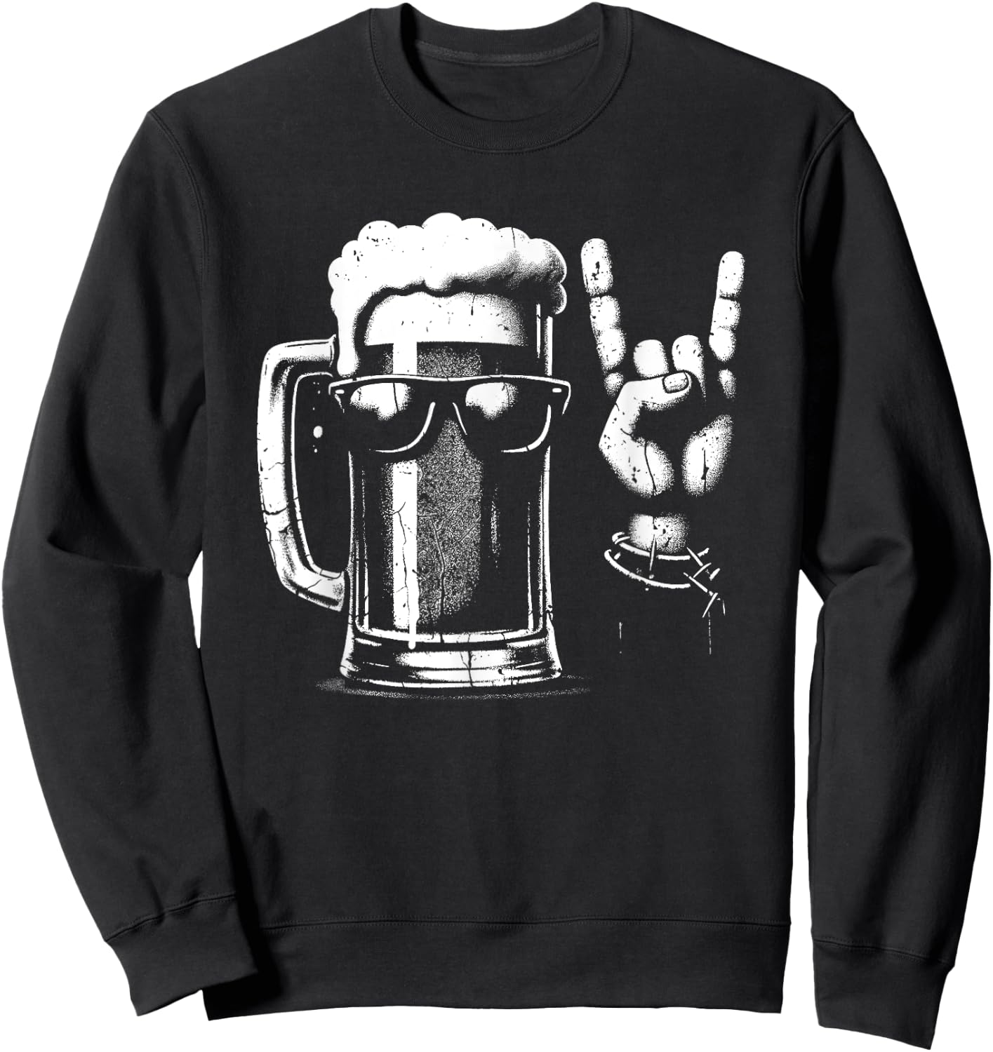 Beer Mug Rock 'n Roll Hand Sign - Vintage Beer Lover Sweatshirt - Sweatshirt | Black