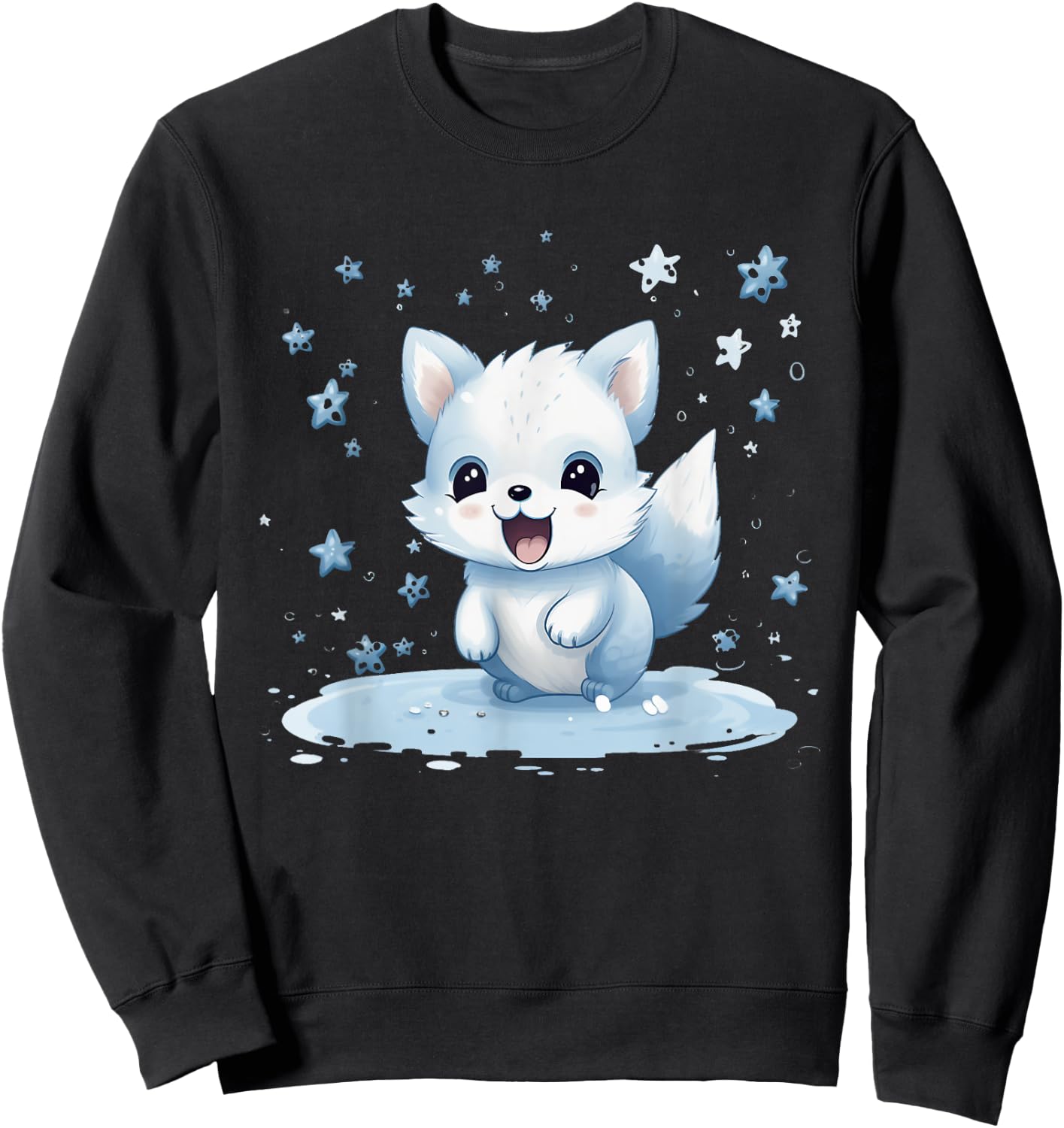 Happy Arctic Fox With Snowflakes I Kids Arctic Fox Sweatshirt - Sweatshirt | Black