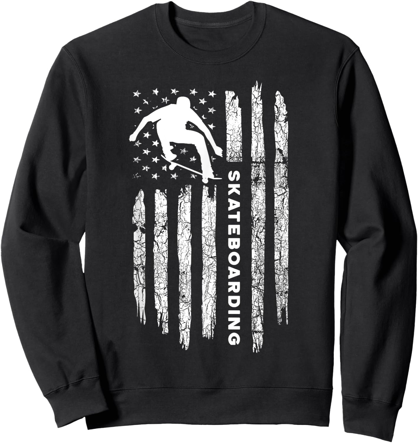 American Flag Skateboard - Vintage Skateboarding Women Kids Men Sweatshirt - Sweatshirt | Black