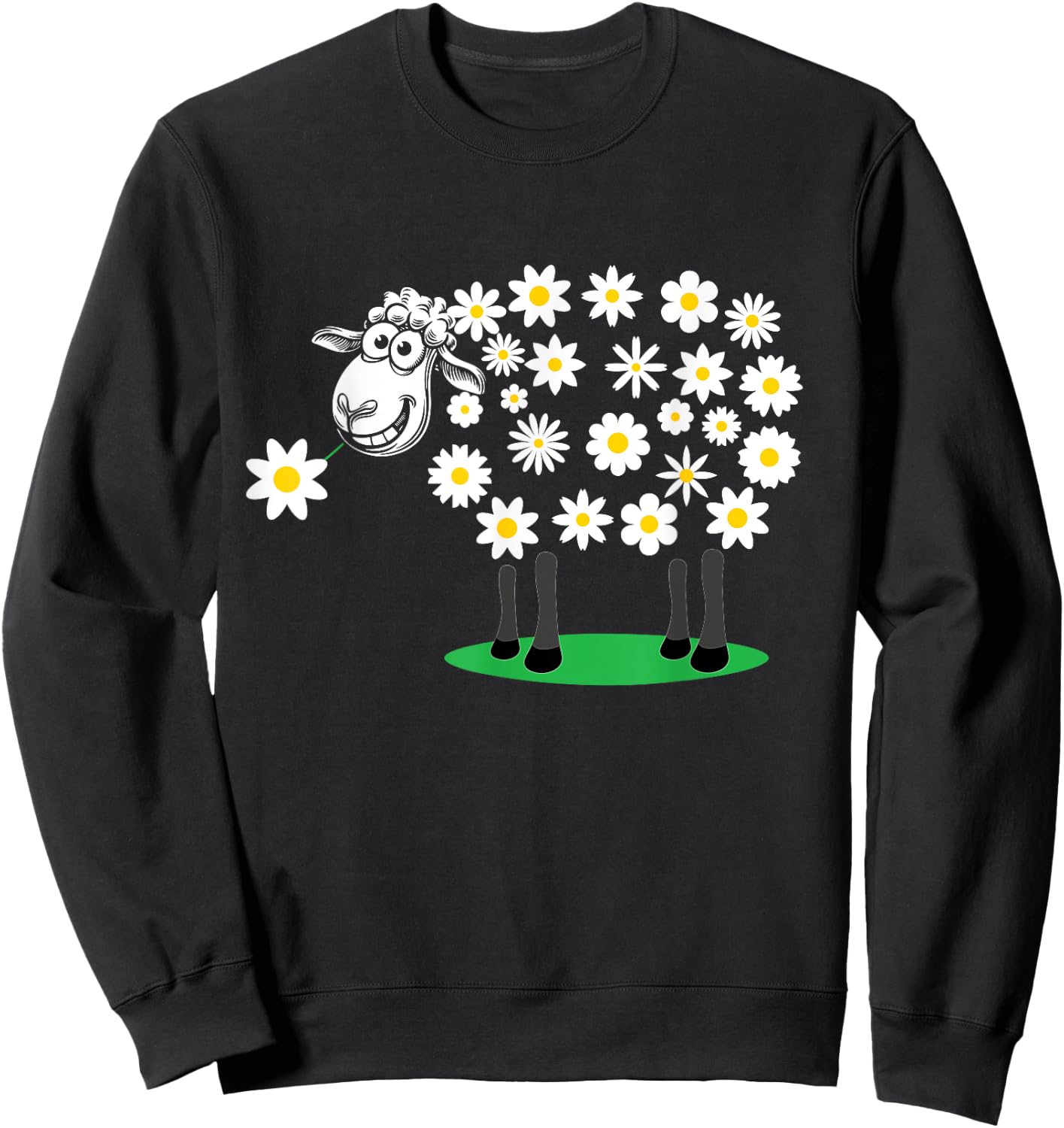 Adorable Cute sheep with daisy flower wool for girls and mum Sweatshirt - Sweatshirt | Black